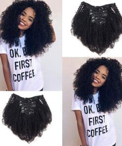#1B Color Afro Kinky Curly Extensiones de Cabello Clip en