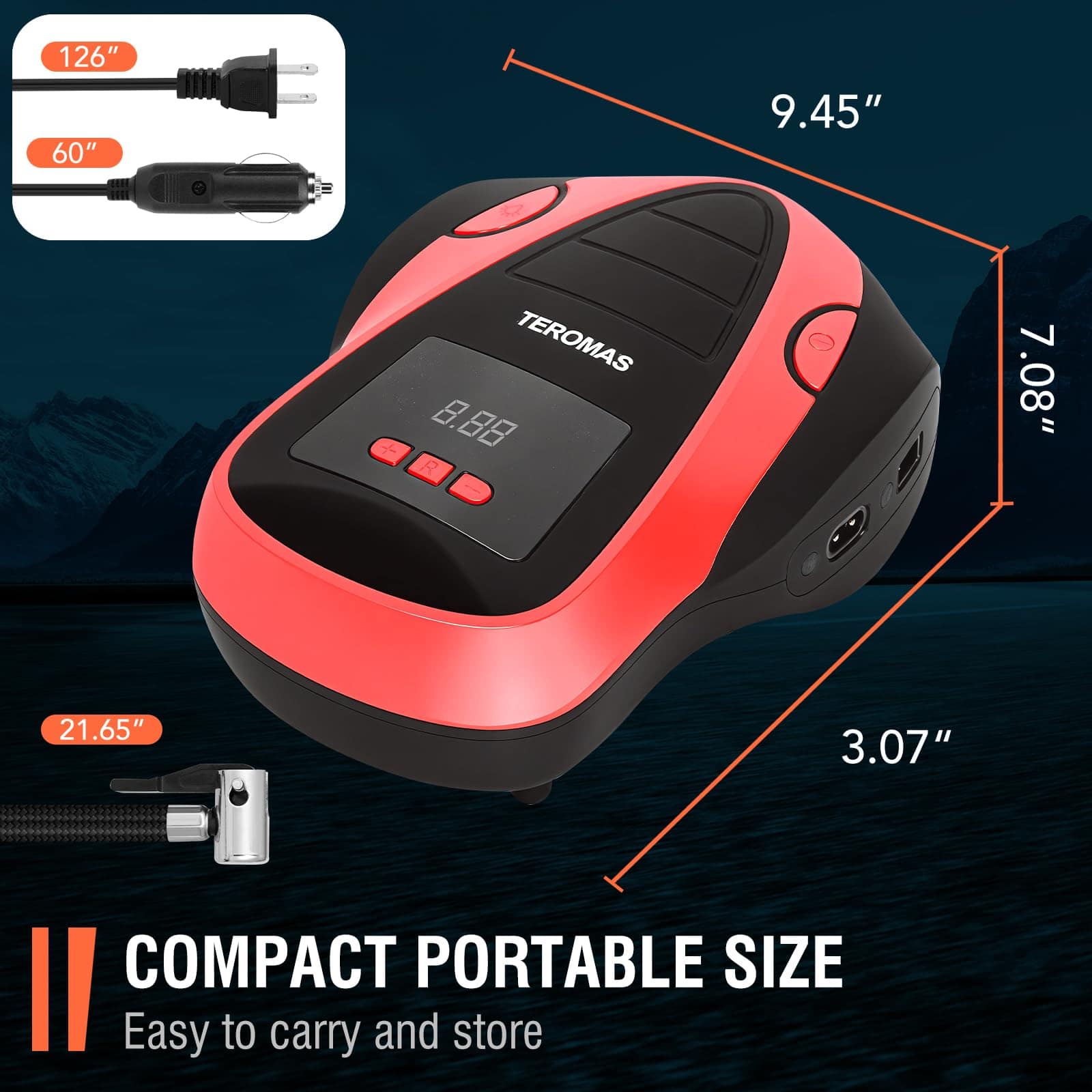 TEROMAS Compresor de aire portátil, Inflador de neumáticos, - Imagen 6