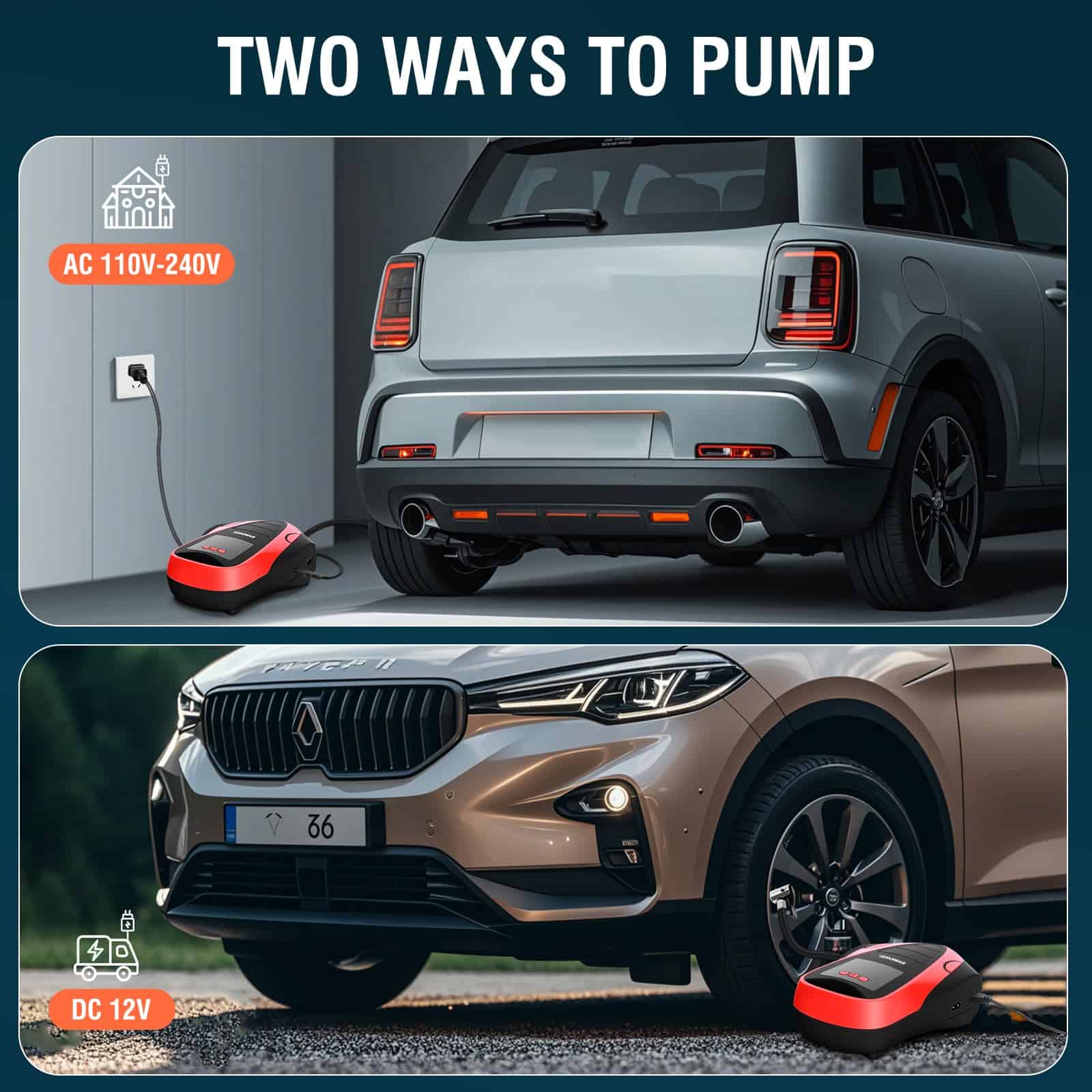 TEROMAS Compresor de aire portátil, Inflador de neumáticos, - Imagen 3