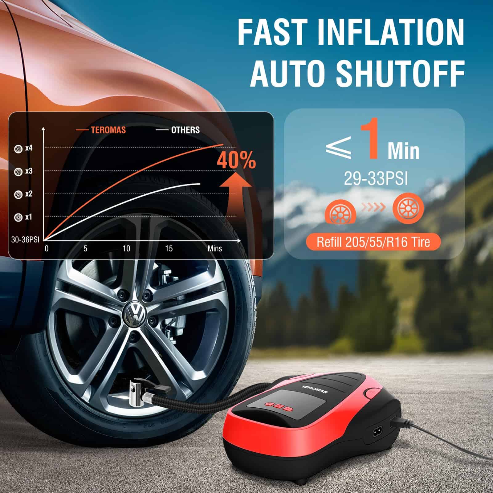 TEROMAS Compresor de aire portátil, Inflador de neumáticos, - Imagen 4