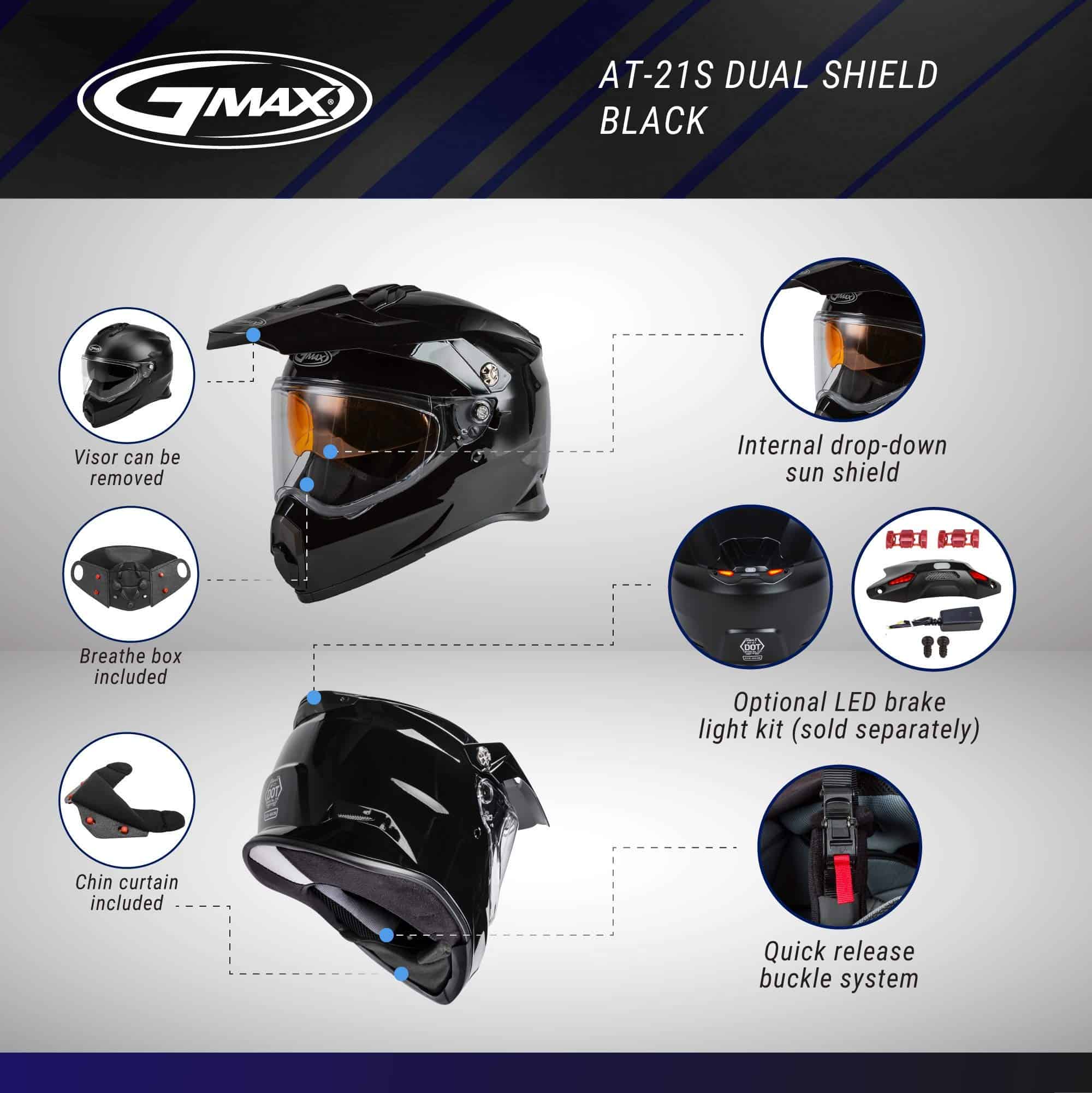 Casco integral GMAX AT-21S sólido con visera eléctrica, - Imagen 3