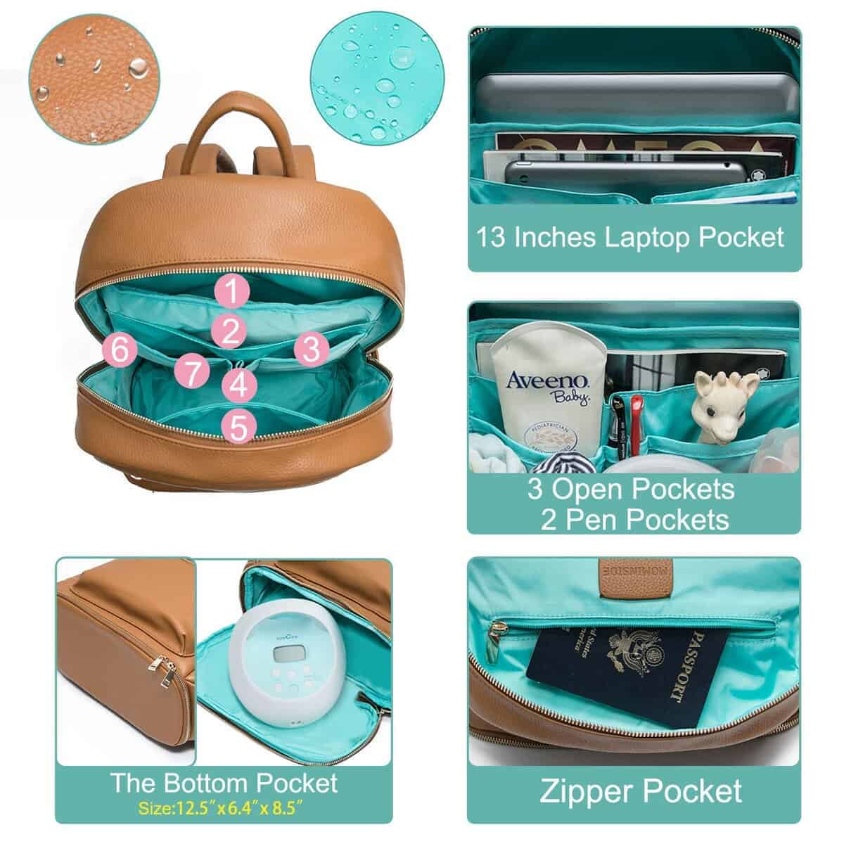 MOMINSIDE Mochila de Pañales Pequeña, 13 Bolsillos Mochila - Imagen 5