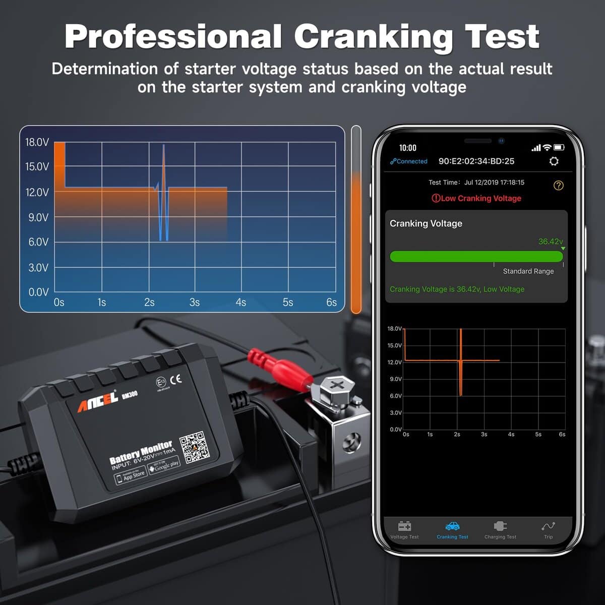 Monitor de batería ANCEL BM300 12V, Voltímetro Bluetooth - Imagen 6