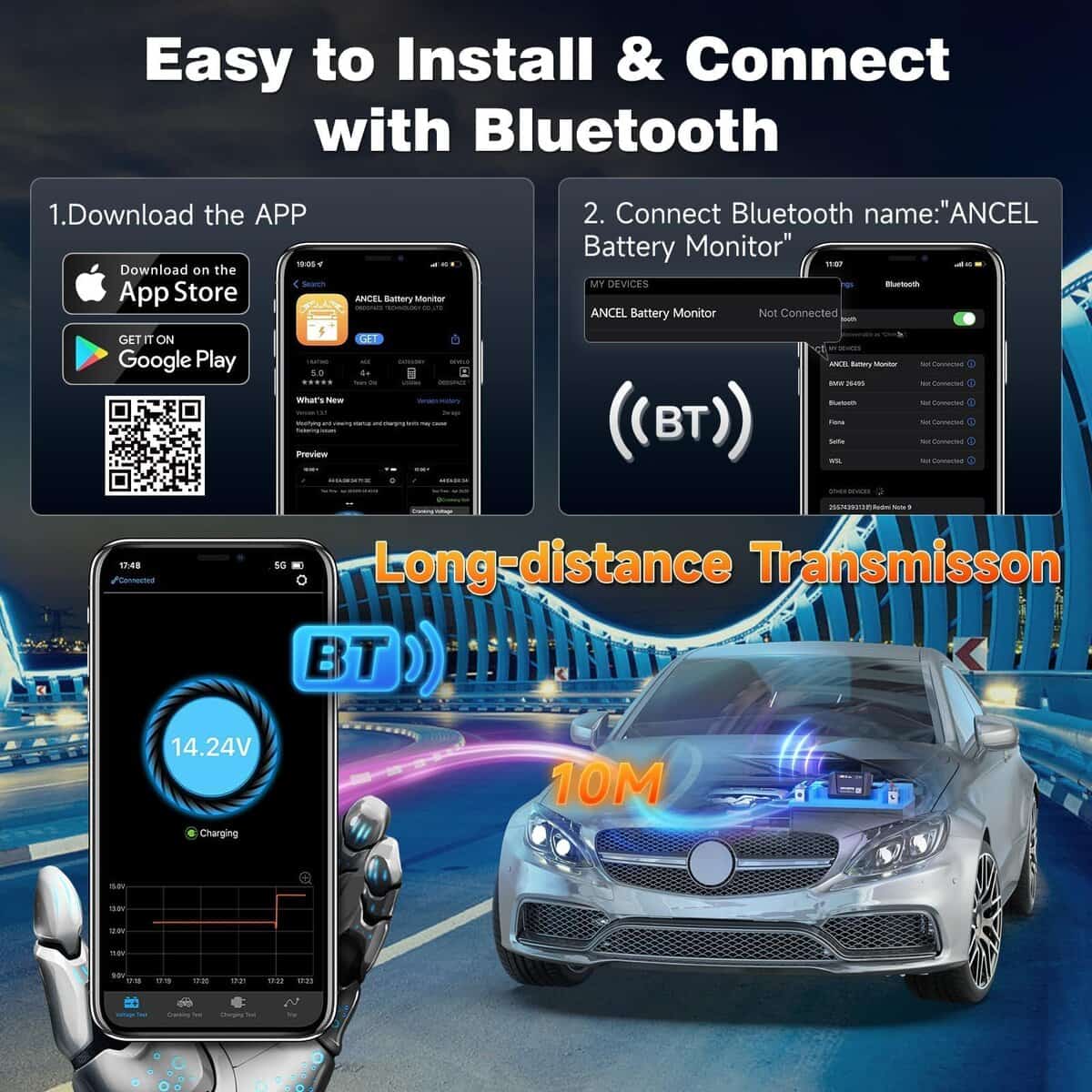 Monitor de batería ANCEL BM300 12V, Voltímetro Bluetooth - Imagen 4