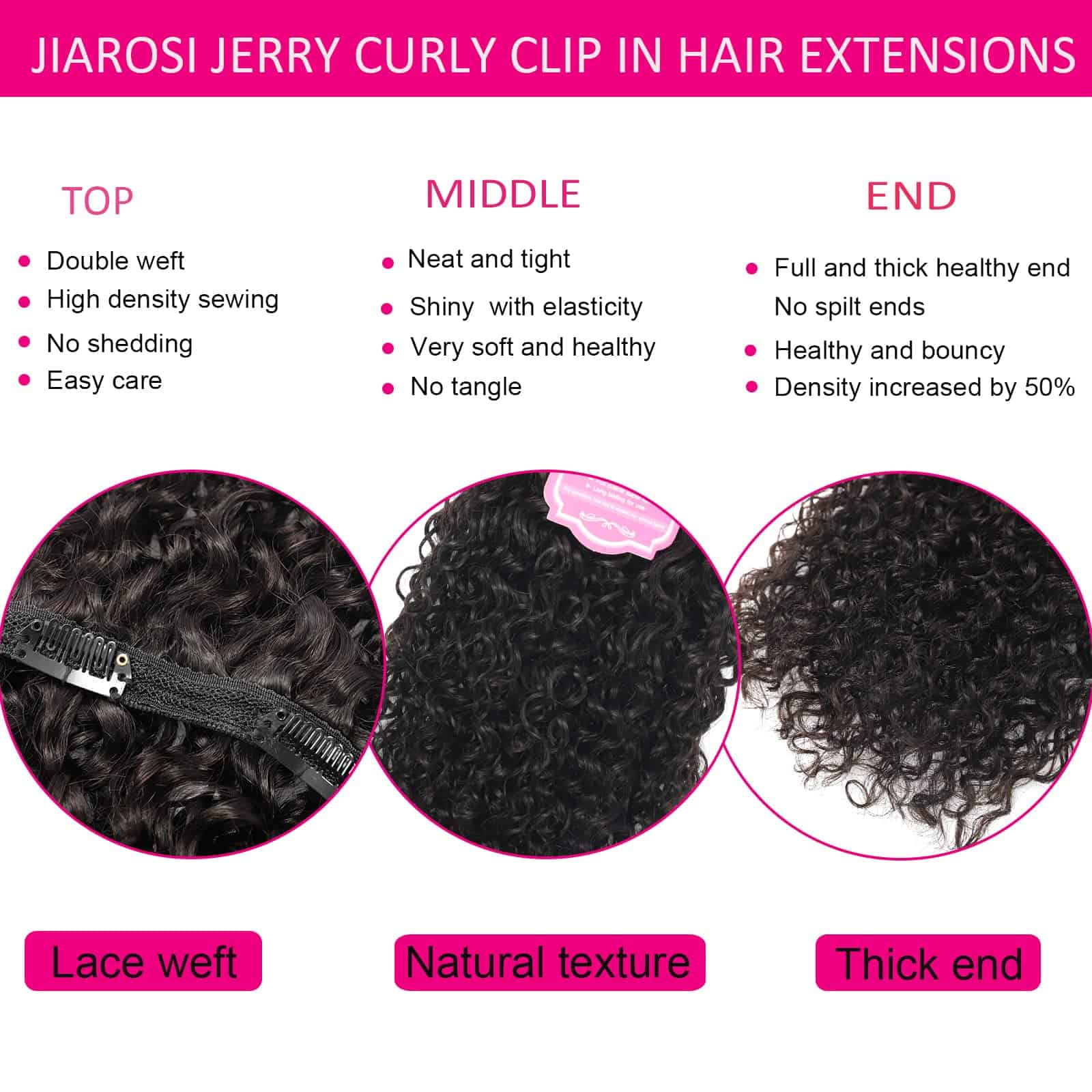 Extensiones de Cabello Clip en Rizado Jerry Curly Jiarosi - Imagen 4