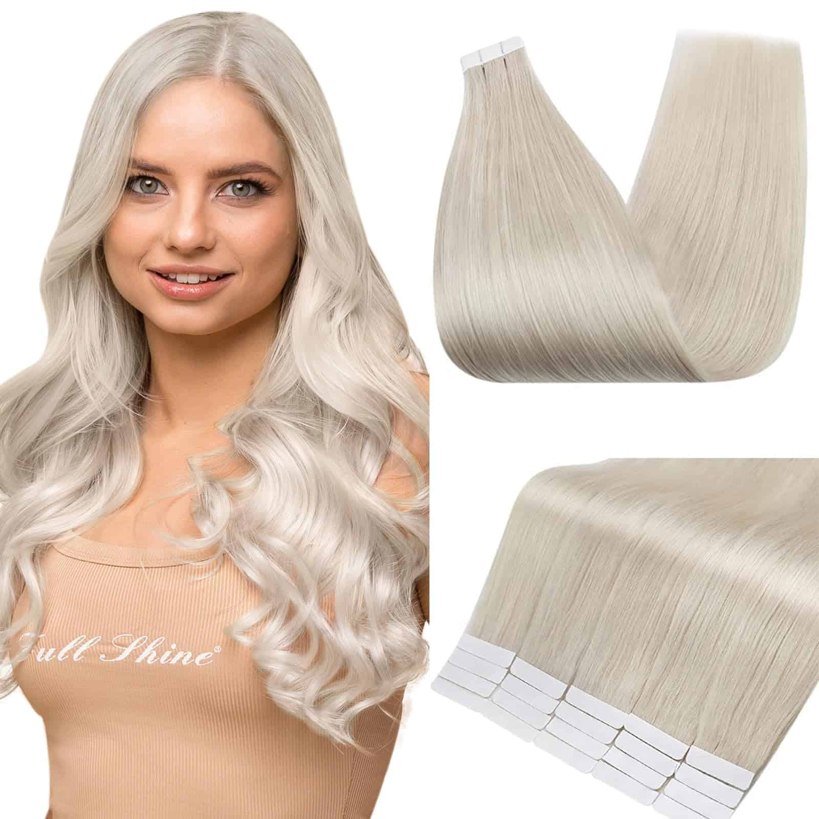 Extensiones de Cabello Humano Tape in -Rubio Platino #1000