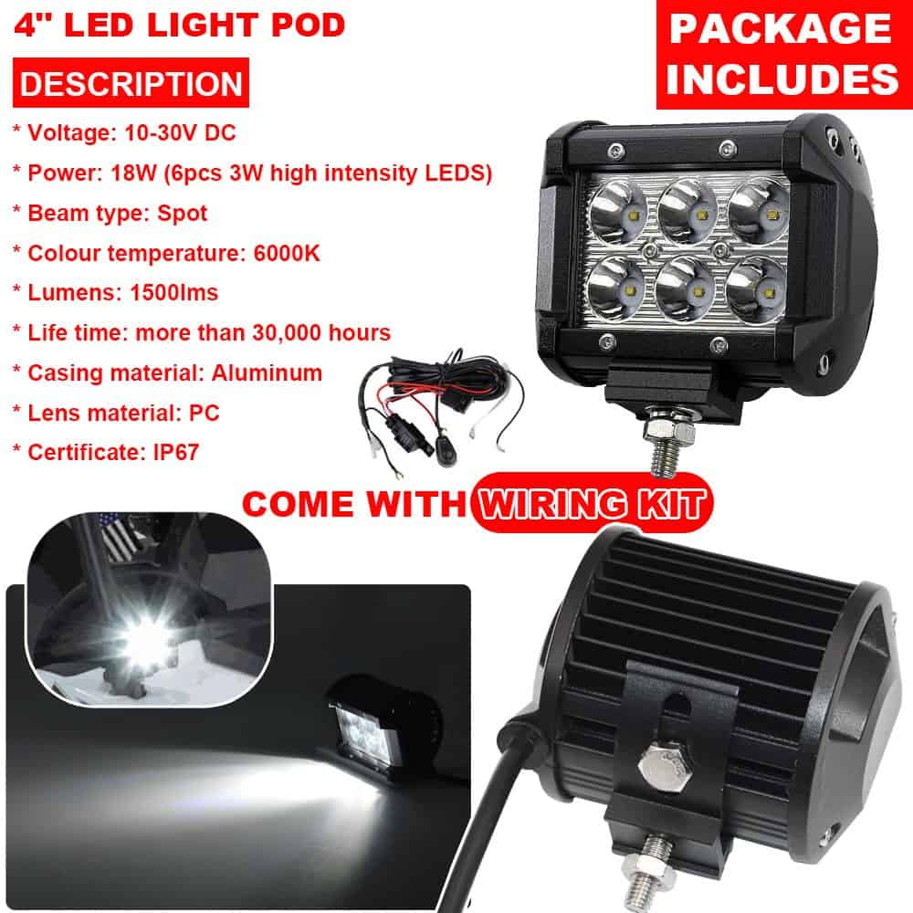 2pcs 4 Pulgadas 18W RZR Focos de luz LED Spot, con kit de - Imagen 4
