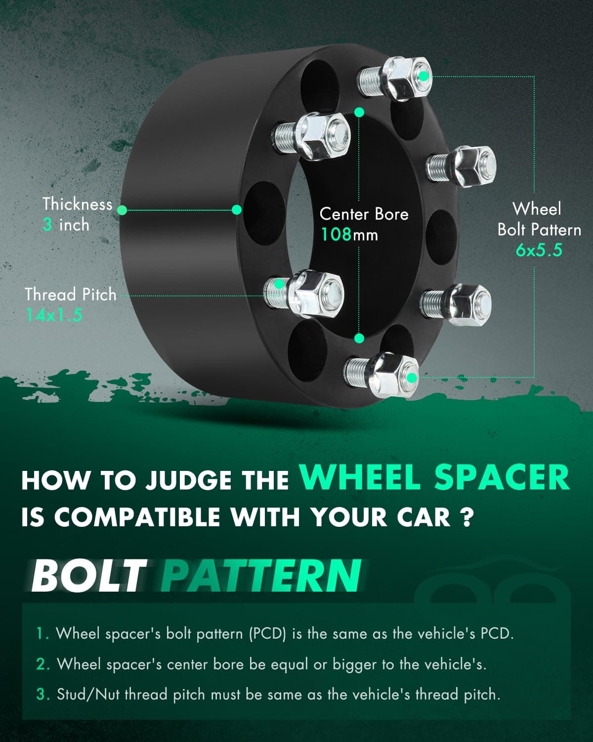 SCITOO 2Pcs Separadores de Rueda 3 pulgadas 6x5.5 Bore - Imagen 3