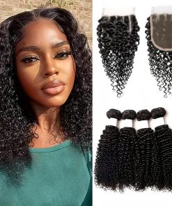 Cabello Rizado Mongol Kinkys con Cierre de Encaje 4x4