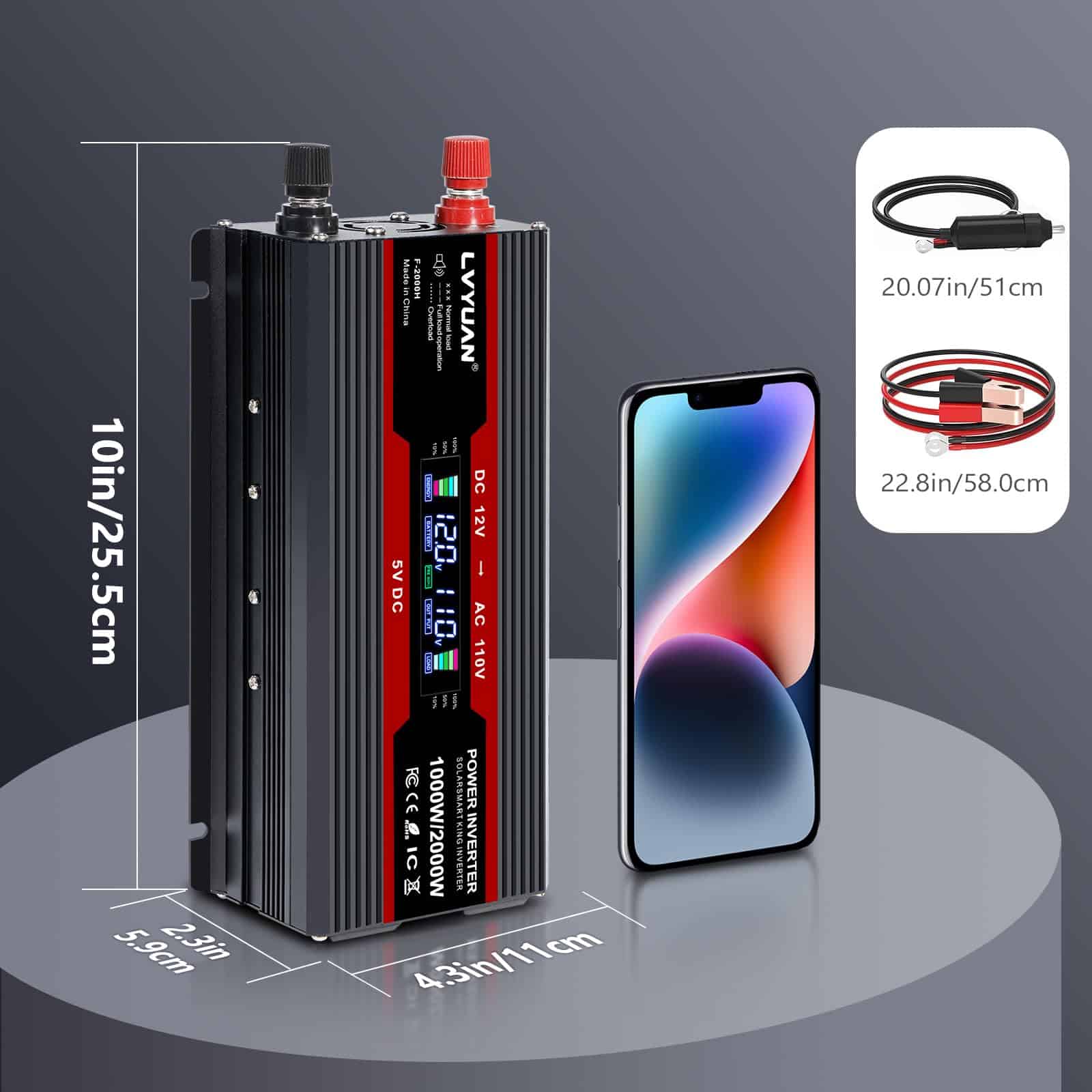 Inversor de Corriente para Automóvil LVYUAN 1000W 12V a - Imagen 7