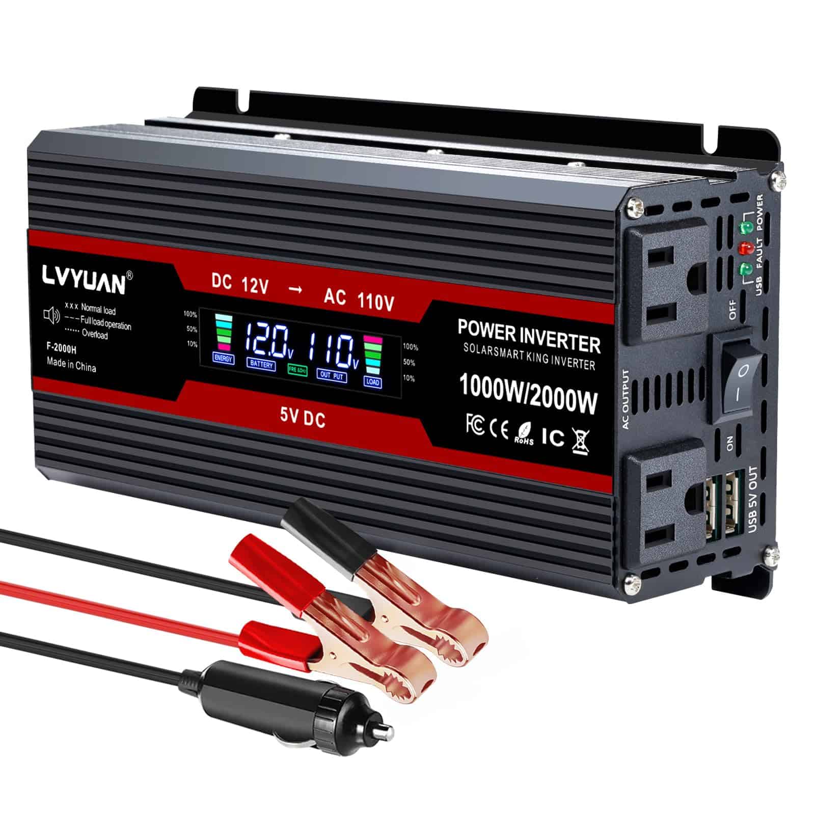 Inversor de Corriente para Automóvil LVYUAN 1000W 12V a