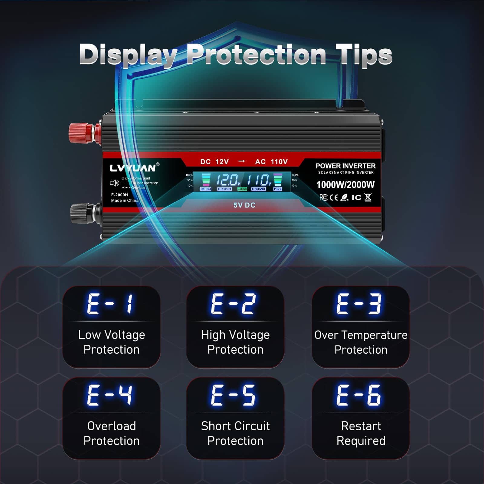 Inversor de Corriente para Automóvil LVYUAN 1000W 12V a - Imagen 5