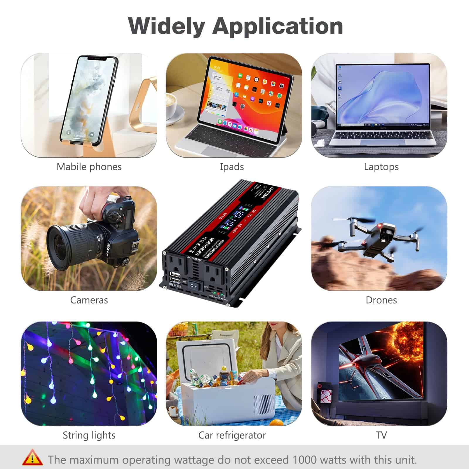 Inversor de Corriente para Automóvil LVYUAN 1000W 12V a - Imagen 8