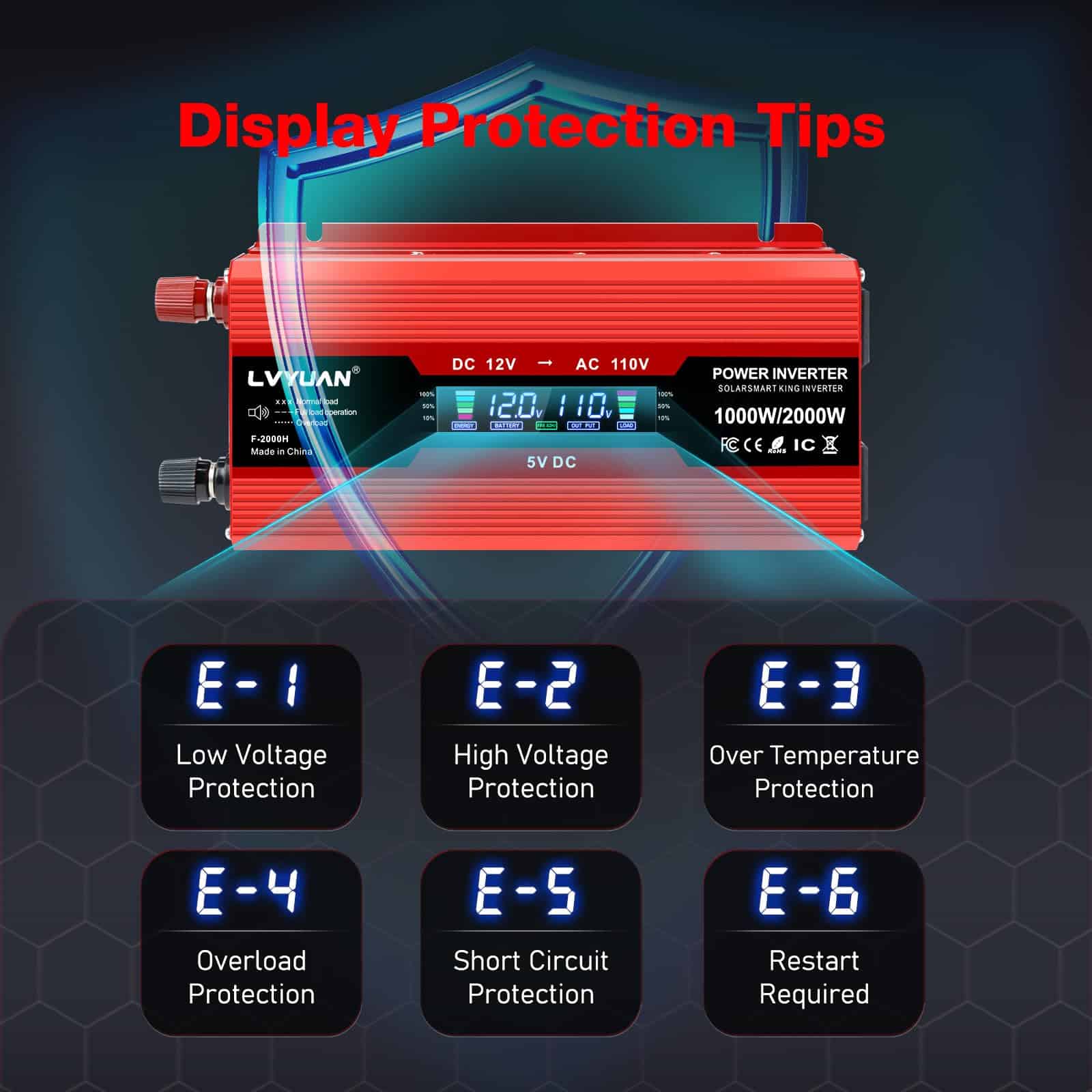 Convertidor de corriente para carro LVYUAN 1000W 12V a 110V - Imagen 6