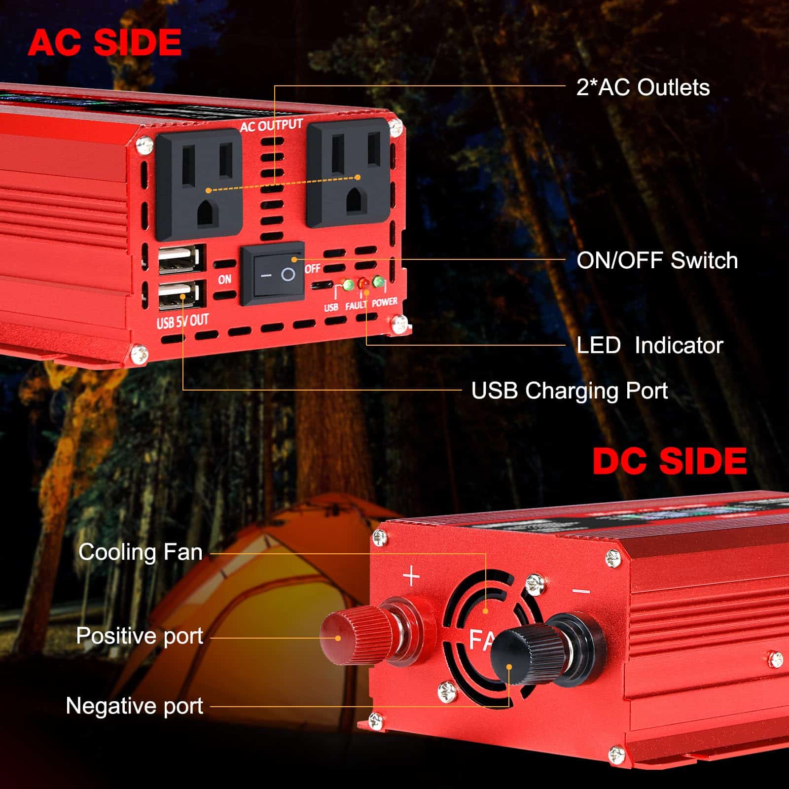 Convertidor de corriente para carro LVYUAN 1000W 12V a 110V - Imagen 3