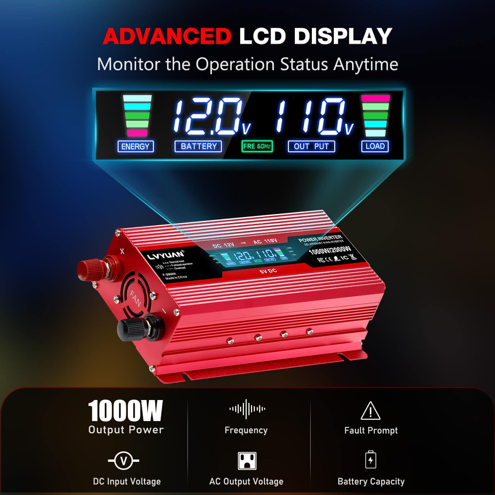 Convertidor de corriente para carro LVYUAN 1000W 12V a 110V - Imagen 4