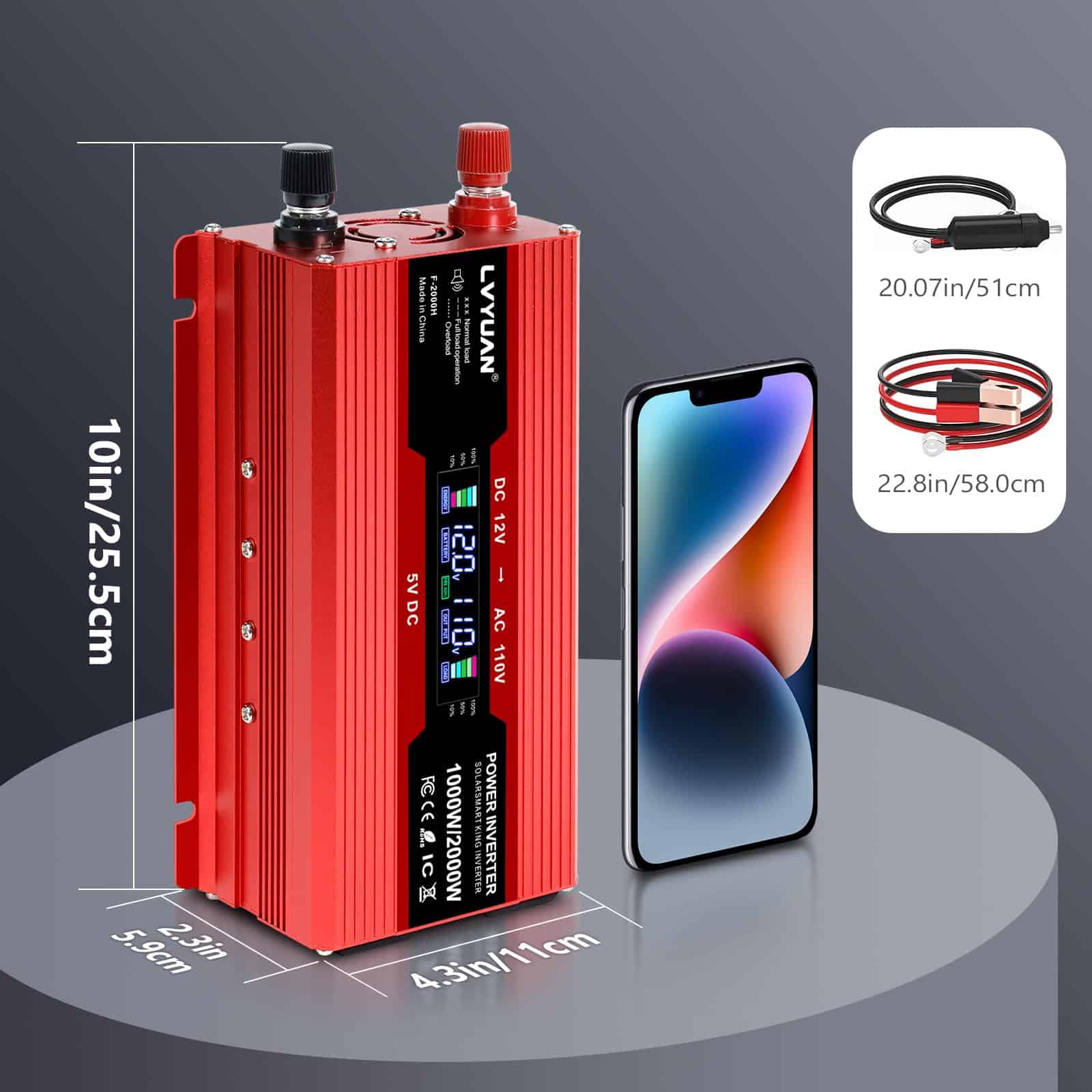 Convertidor de corriente para carro LVYUAN 1000W 12V a 110V - Imagen 8