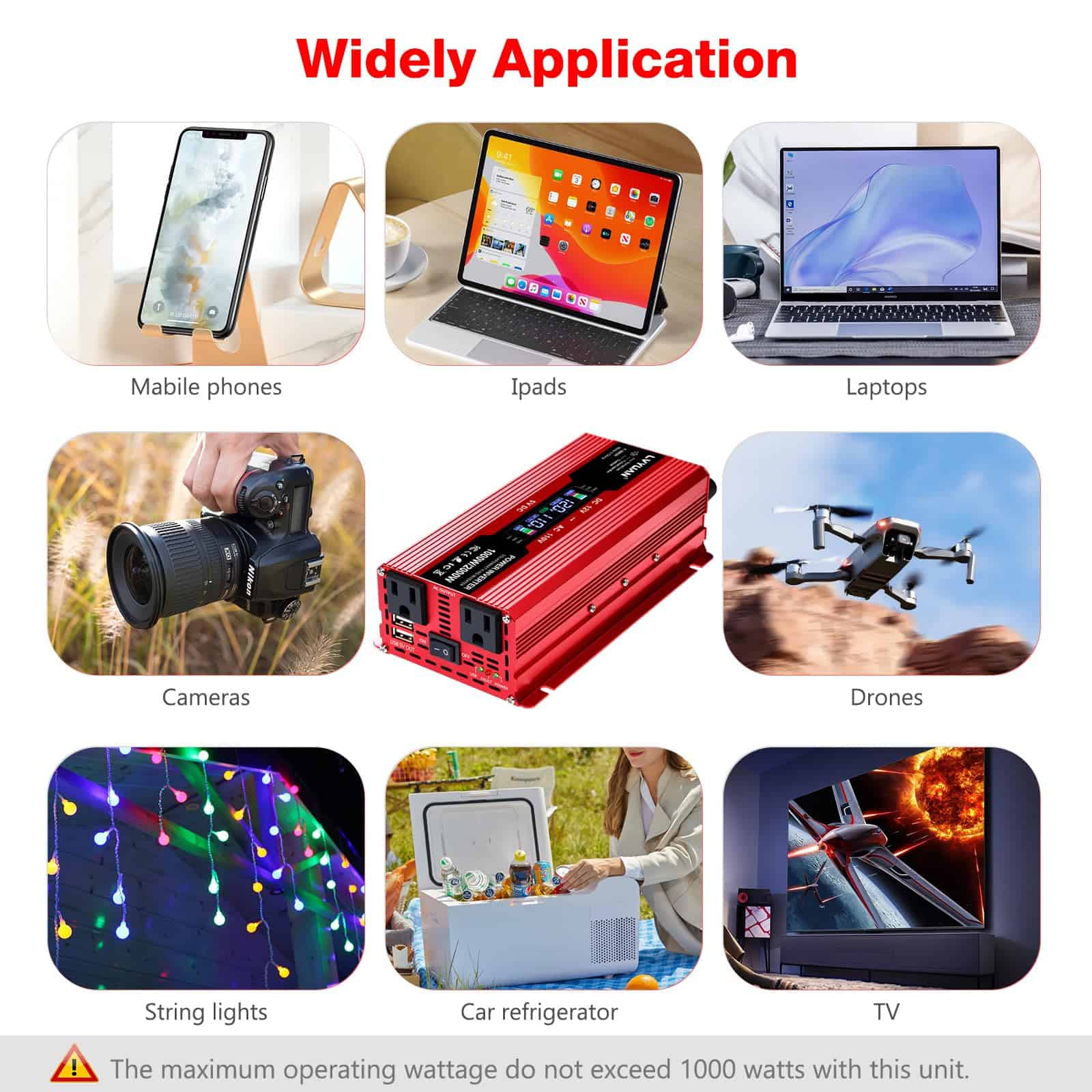 Convertidor de corriente para carro LVYUAN 1000W 12V a 110V - Imagen 7