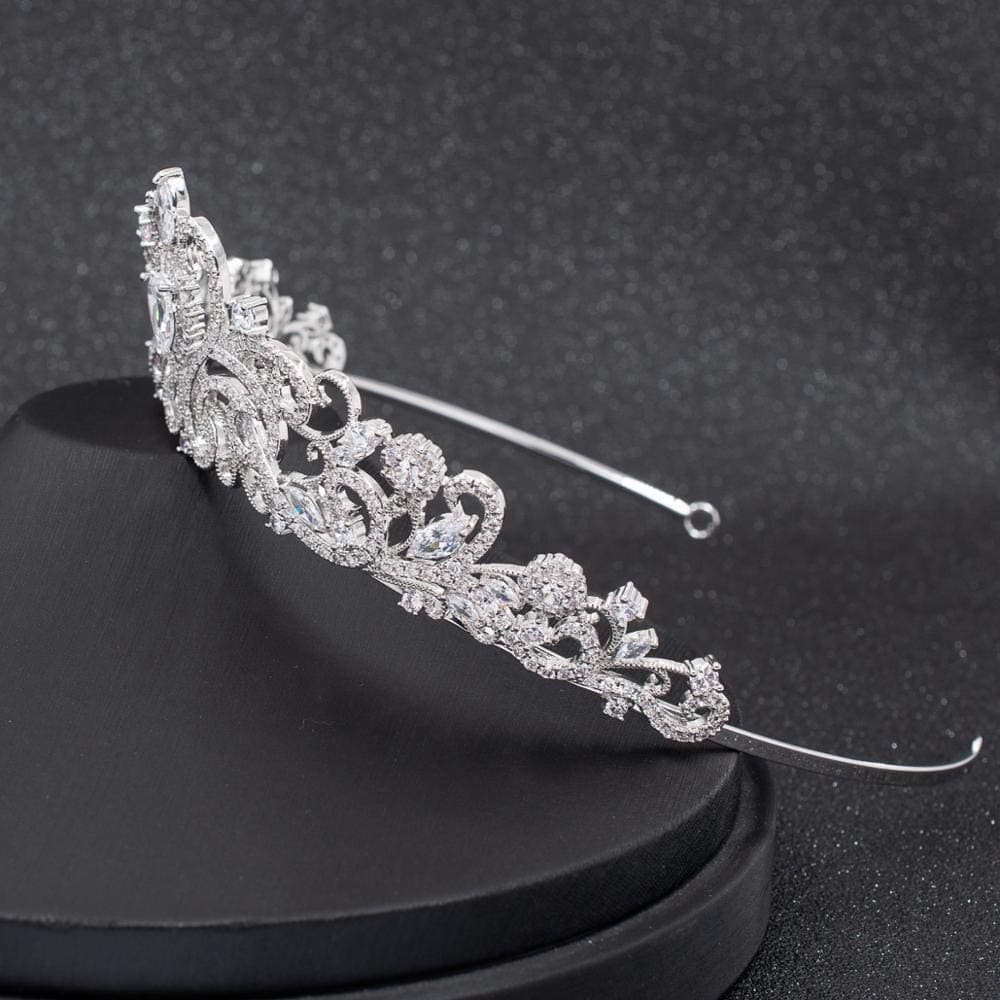 Diadema Tiara Corona de Novia Clásica de Circonia Cúbica CZ - Imagen 7