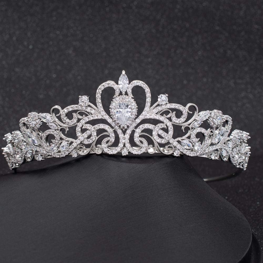 Diadema Tiara Corona de Novia Clásica de Circonia Cúbica CZ - Imagen 5