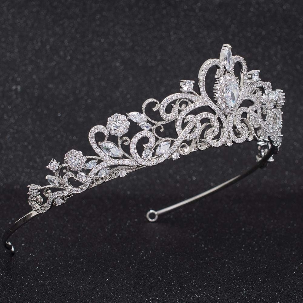 Diadema Tiara Corona de Novia Clásica de Circonia Cúbica CZ - Imagen 6