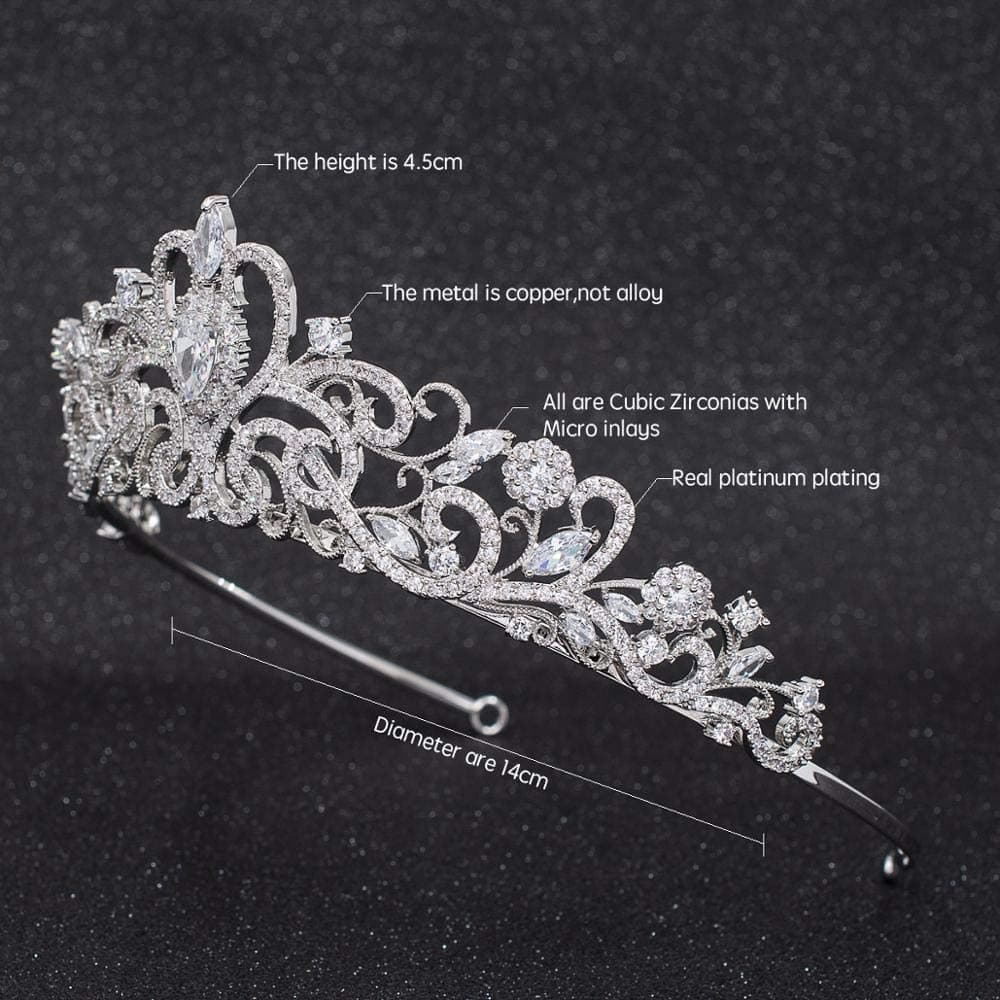 Diadema Tiara Corona de Novia Clásica de Circonia Cúbica CZ - Imagen 4