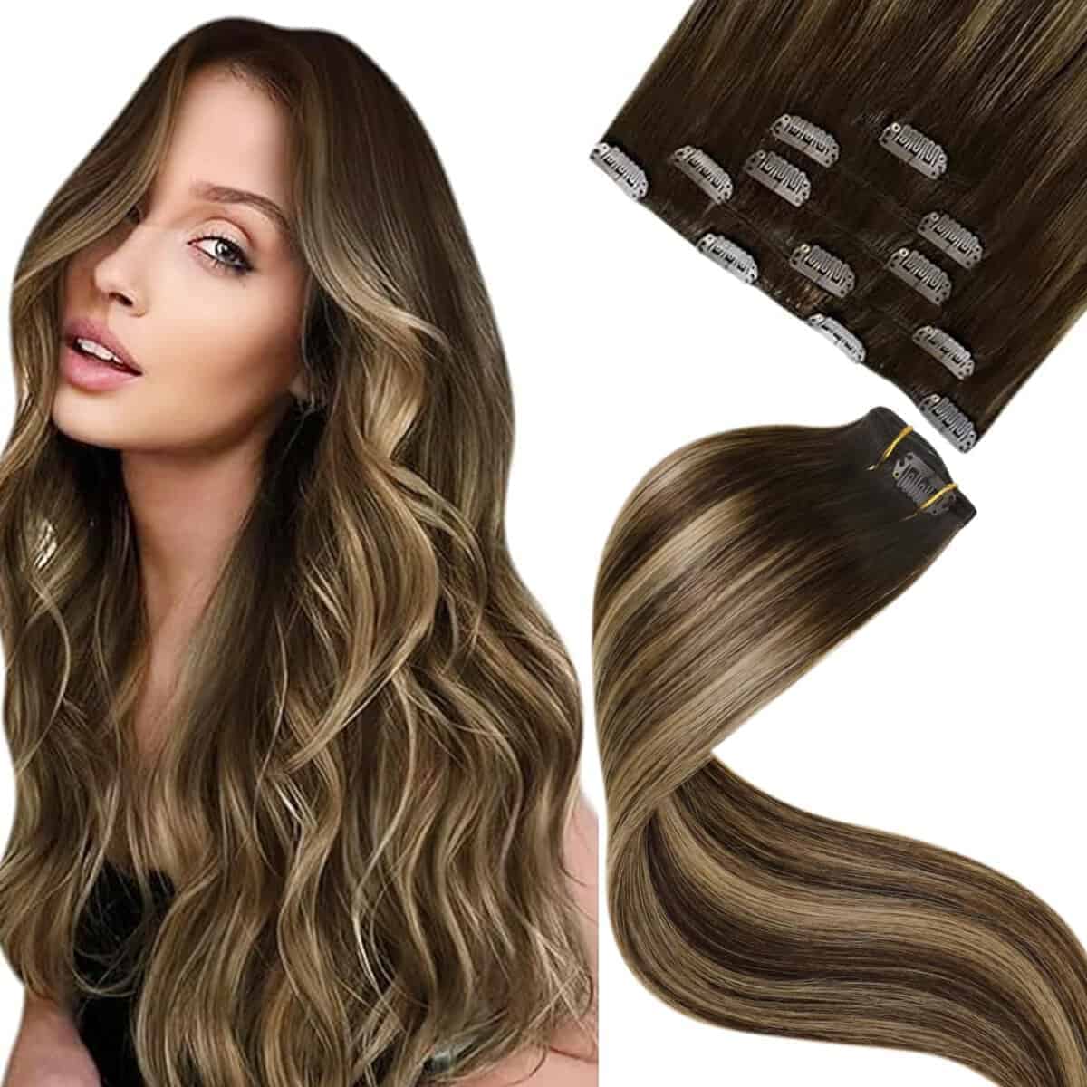 Extensiones de Cabello Clip LaaVoo Balayage Marrón a Rubio