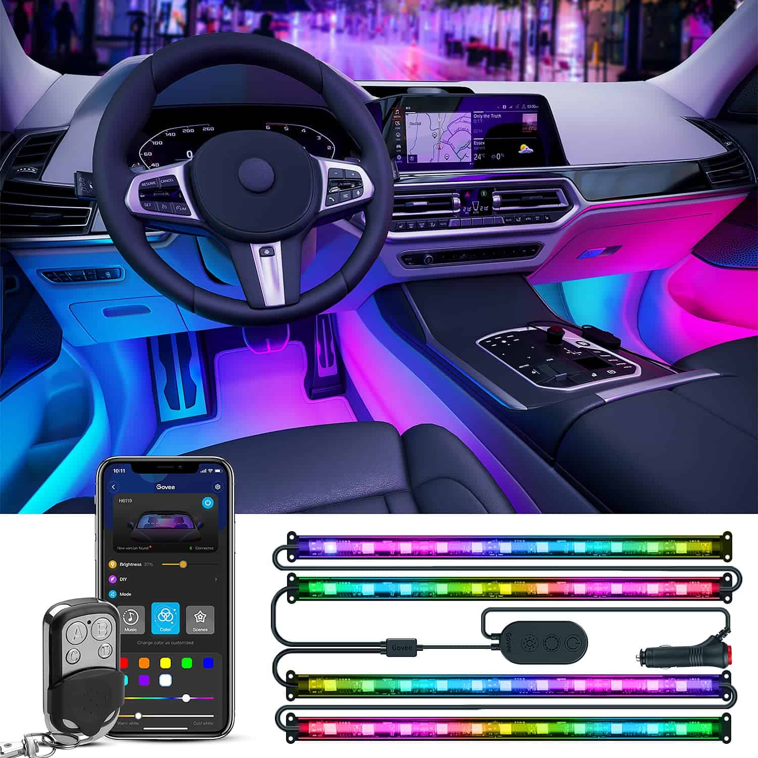 Luces para Autos Govee, Luces Interiores Inteligentes RGBIC