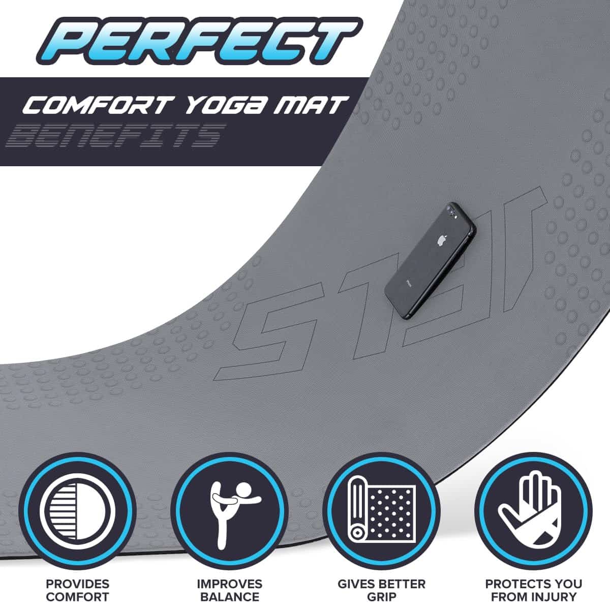 Tapete de Yoga Extra Grueso JELS, 10mm, -Gris/Negro 10mm - Imagen 5