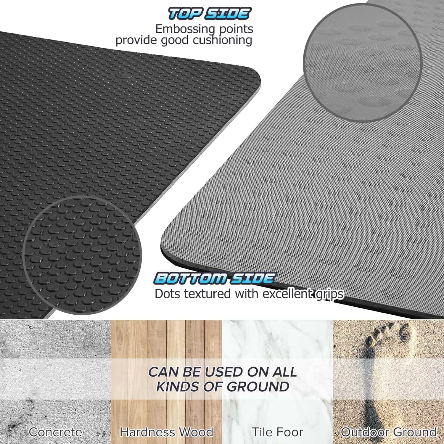 Tapete de Yoga Extra Grueso JELS, 10mm, -Gris/Negro 10mm - Imagen 4