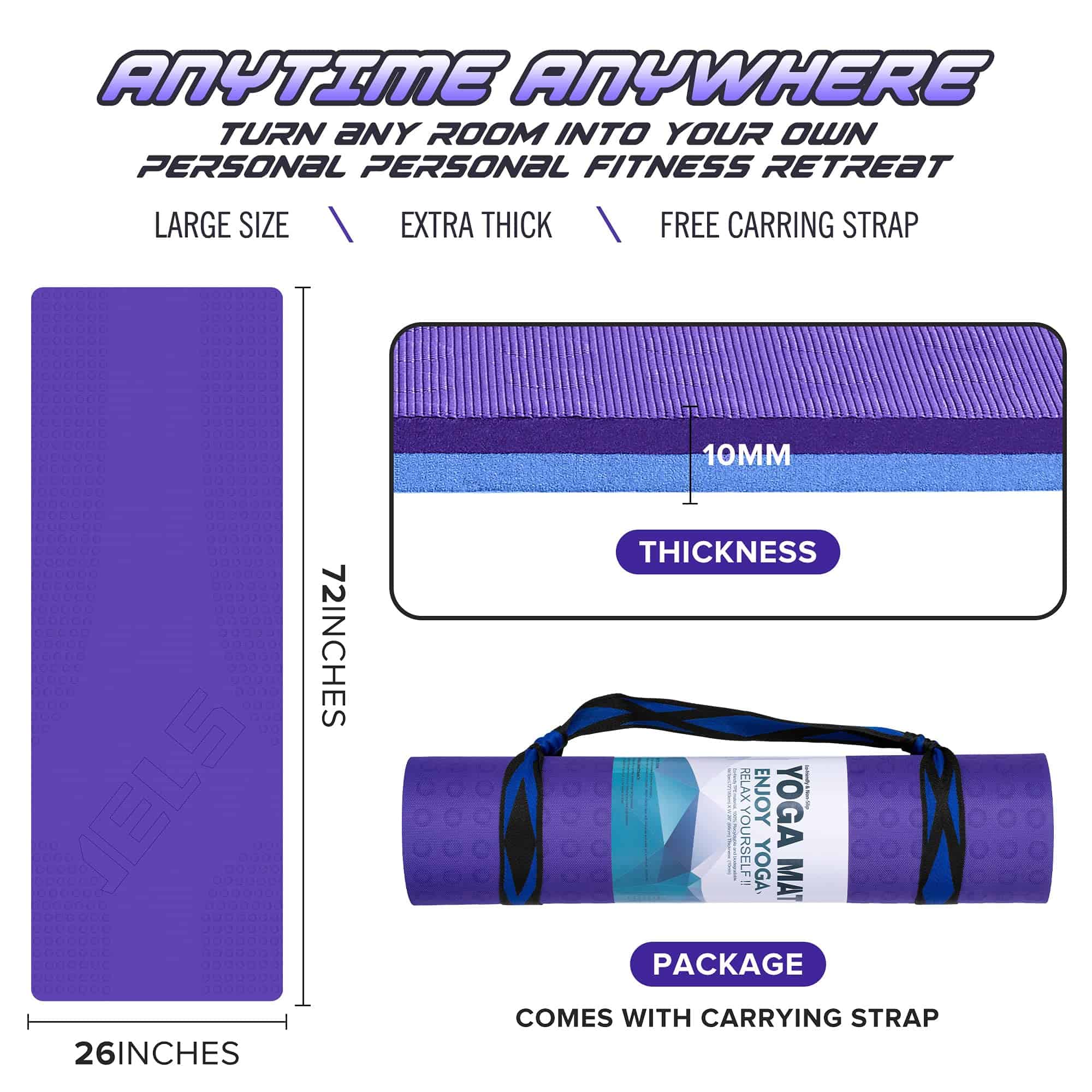 Tapete de Yoga Extra Grueso JELS, 2/5 pulgadas, Diseño - Imagen 3