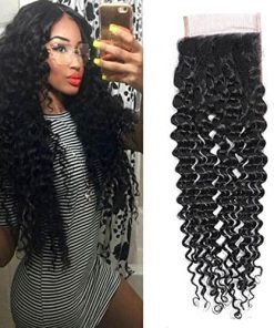 Cierre de Encaje Ondas Profundas de Cabello Humano Virgen