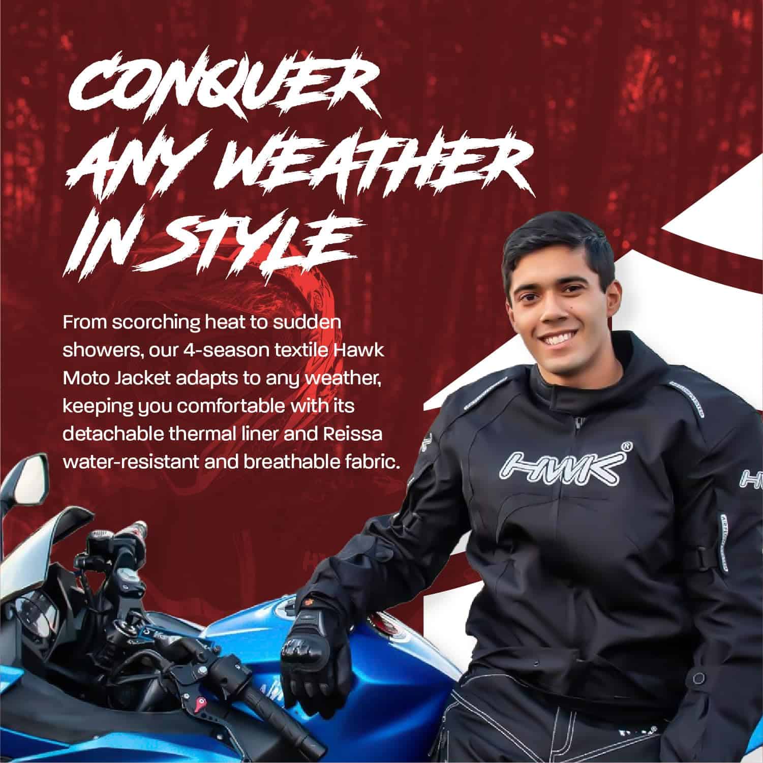 Chamarra de Moto HWK para Hombres y Mujeres, -Totalmente Neg - Imagen 6