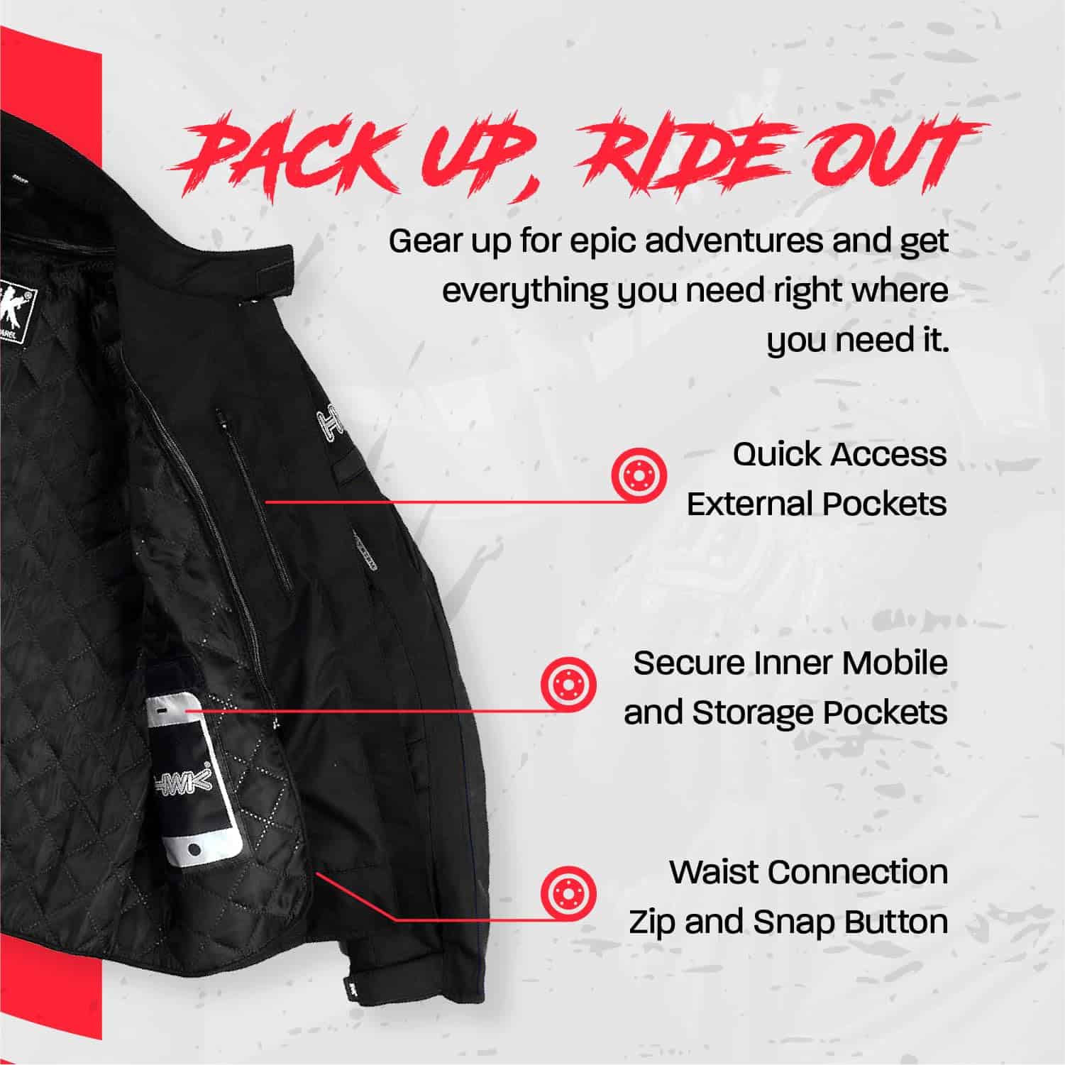 Chamarra de Moto HWK para Hombres y Mujeres, -Totalmente Neg - Imagen 5