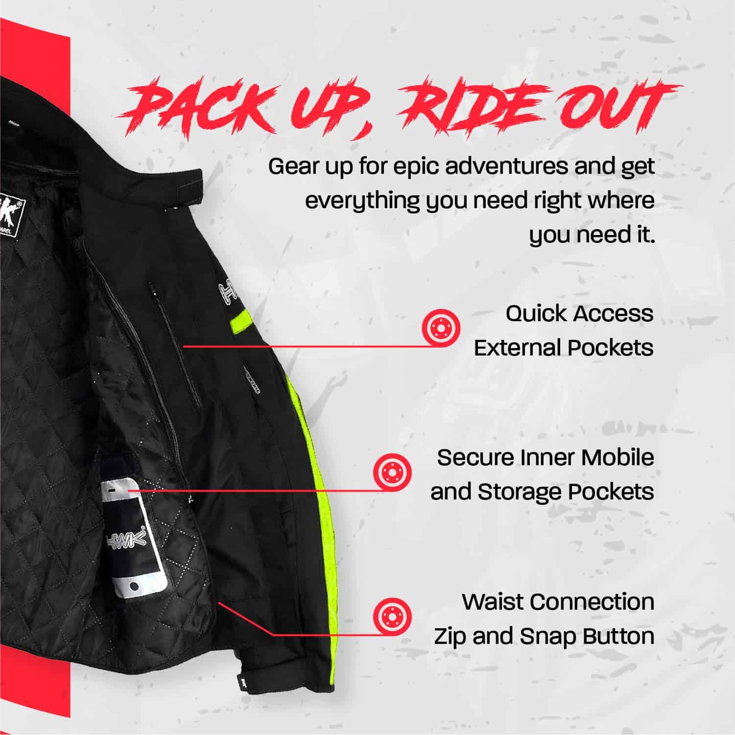 Chamarra de Motocicleta HWK para -Verde Hi-Vis - Imagen 5