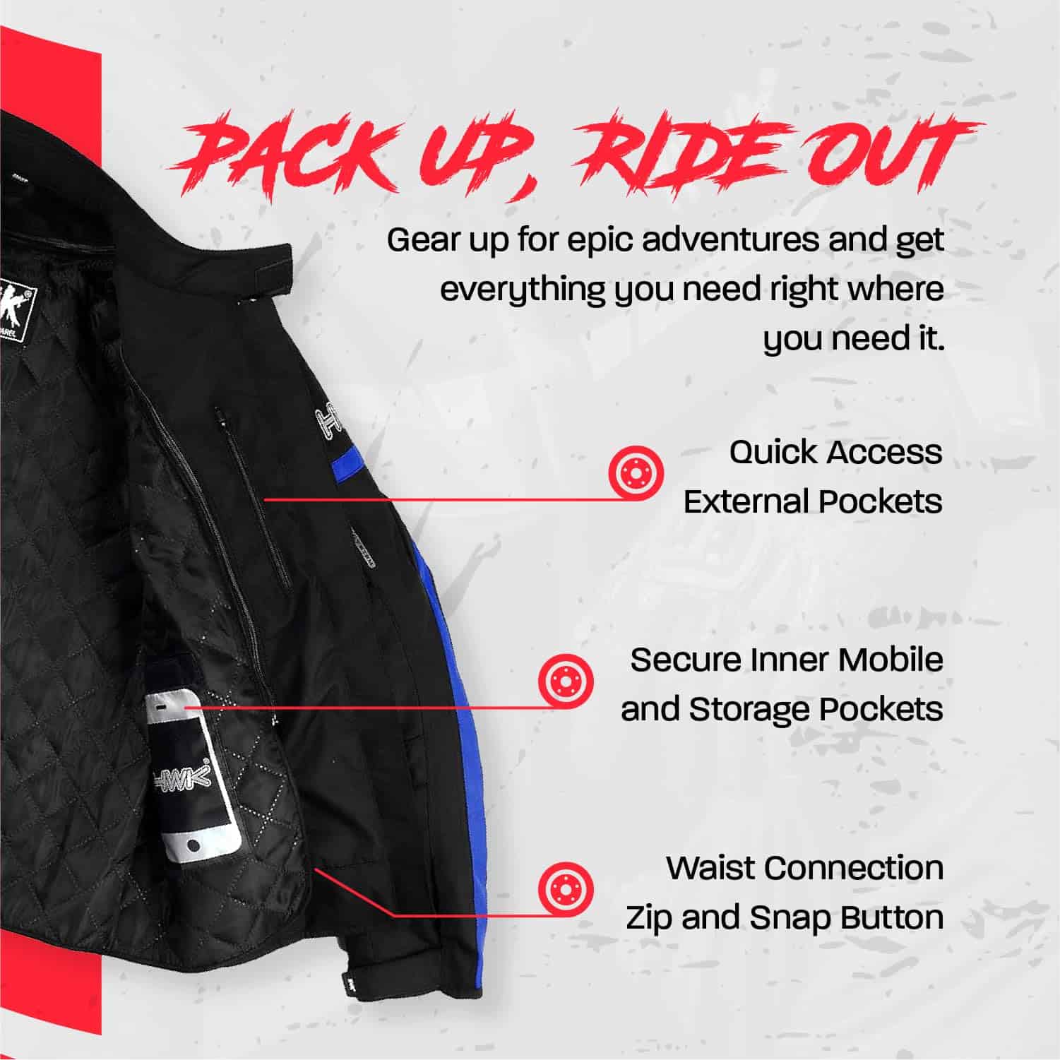 Chamarra de moto HWK para Hombres y Mujeres, -Azul - Imagen 5