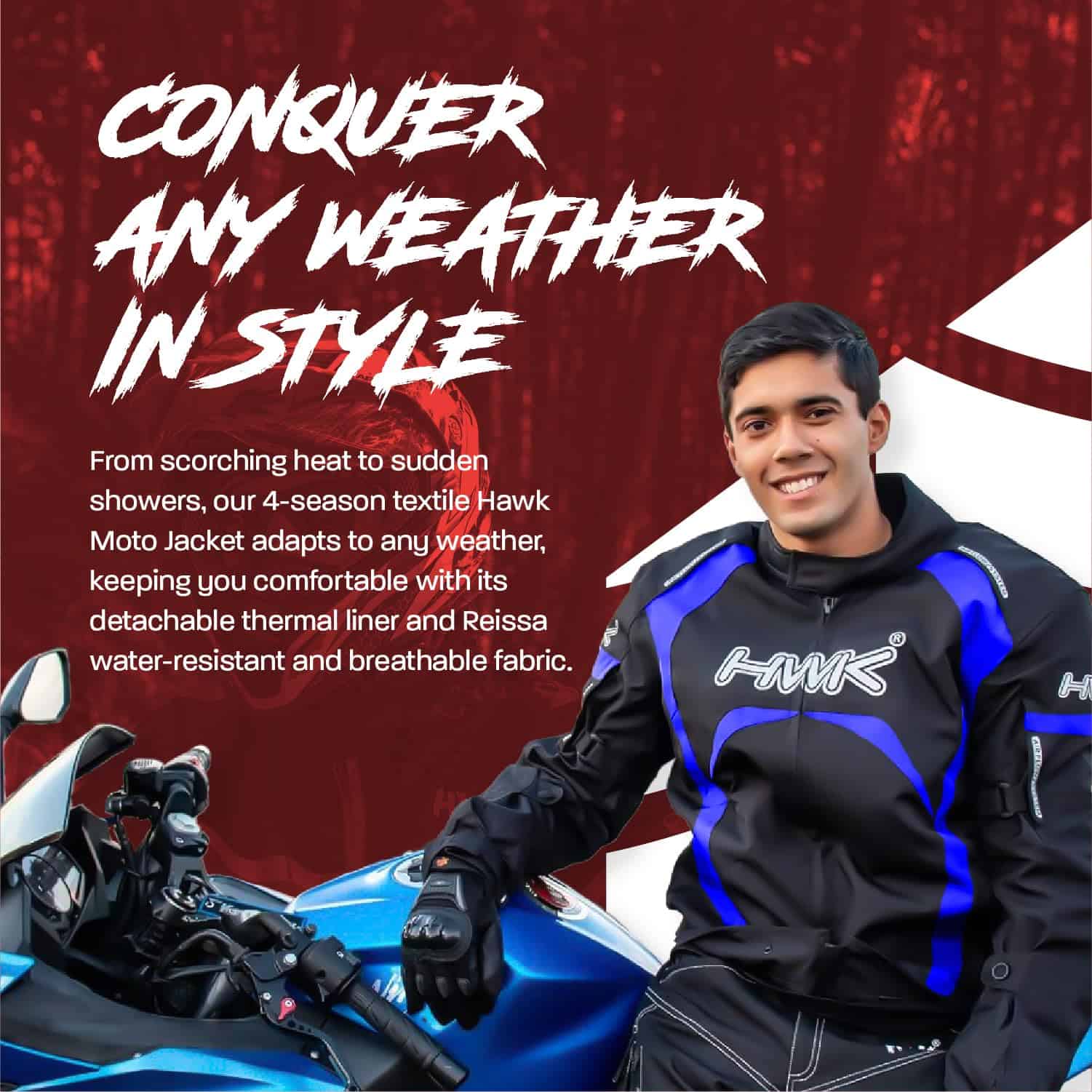 Chamarra de moto HWK para Hombres y Mujeres, -Azul - Imagen 6