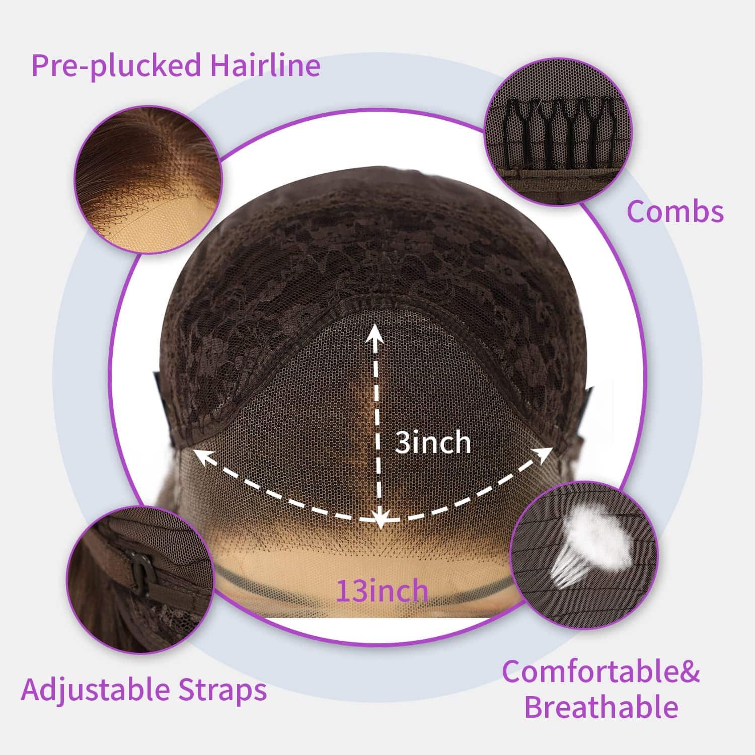 SAPPHIREWIGS Peluca de Encaje Sintético Color Ombre Marrón - Imagen 7