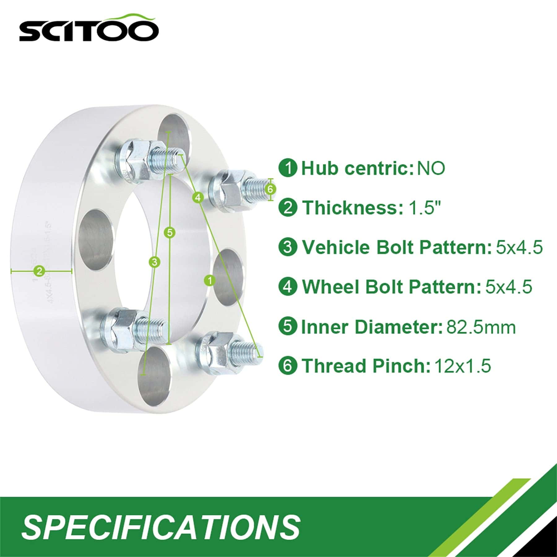 SCITOO 4X Separadores de Rueda de 1.5 pulgadas 4 Pernos - Imagen 3