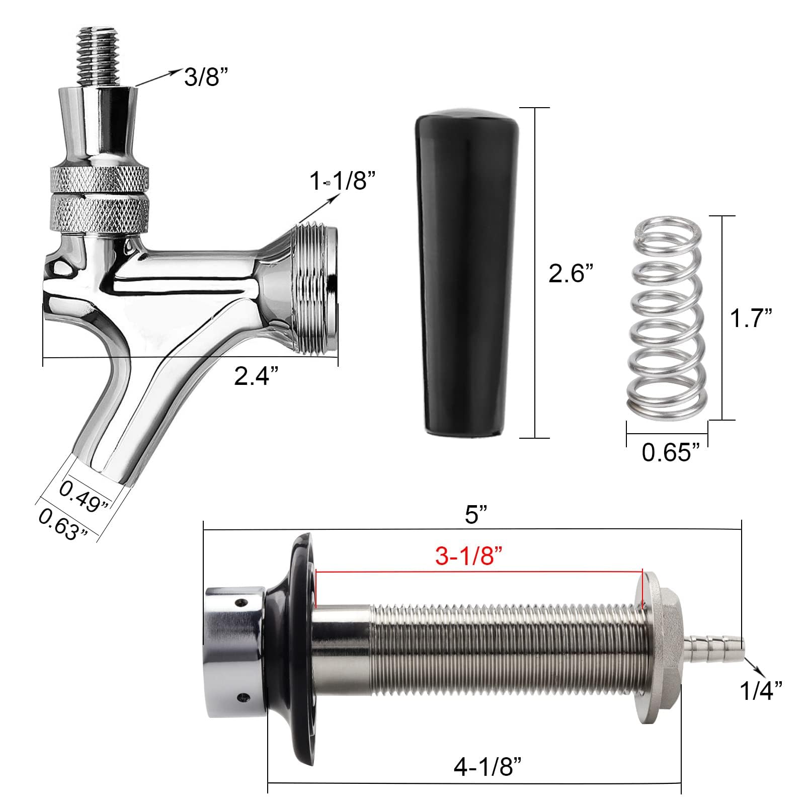 Grifo de cerveza de acero inoxidable mejorado de 4-1/8 - Imagen 3