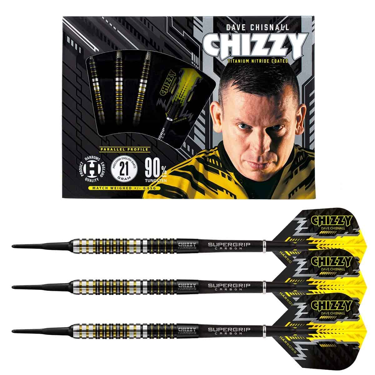 Dardos de Punta Blanda Harrows Dave Chisnall de Tungsteno
