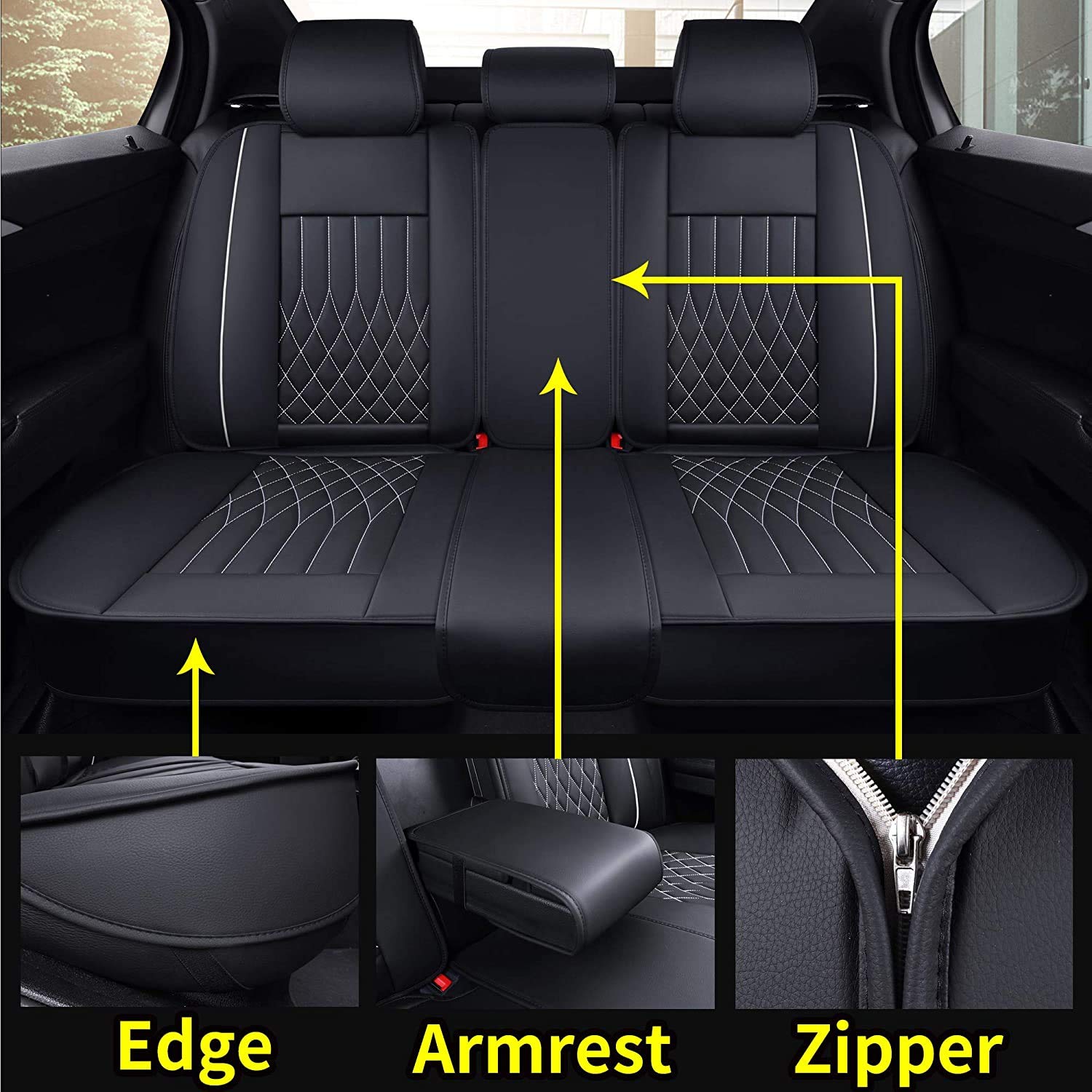 Aierxuan 5pcs Fundas de Asiento de Coche Juego -Negro y Blan - Imagen 6
