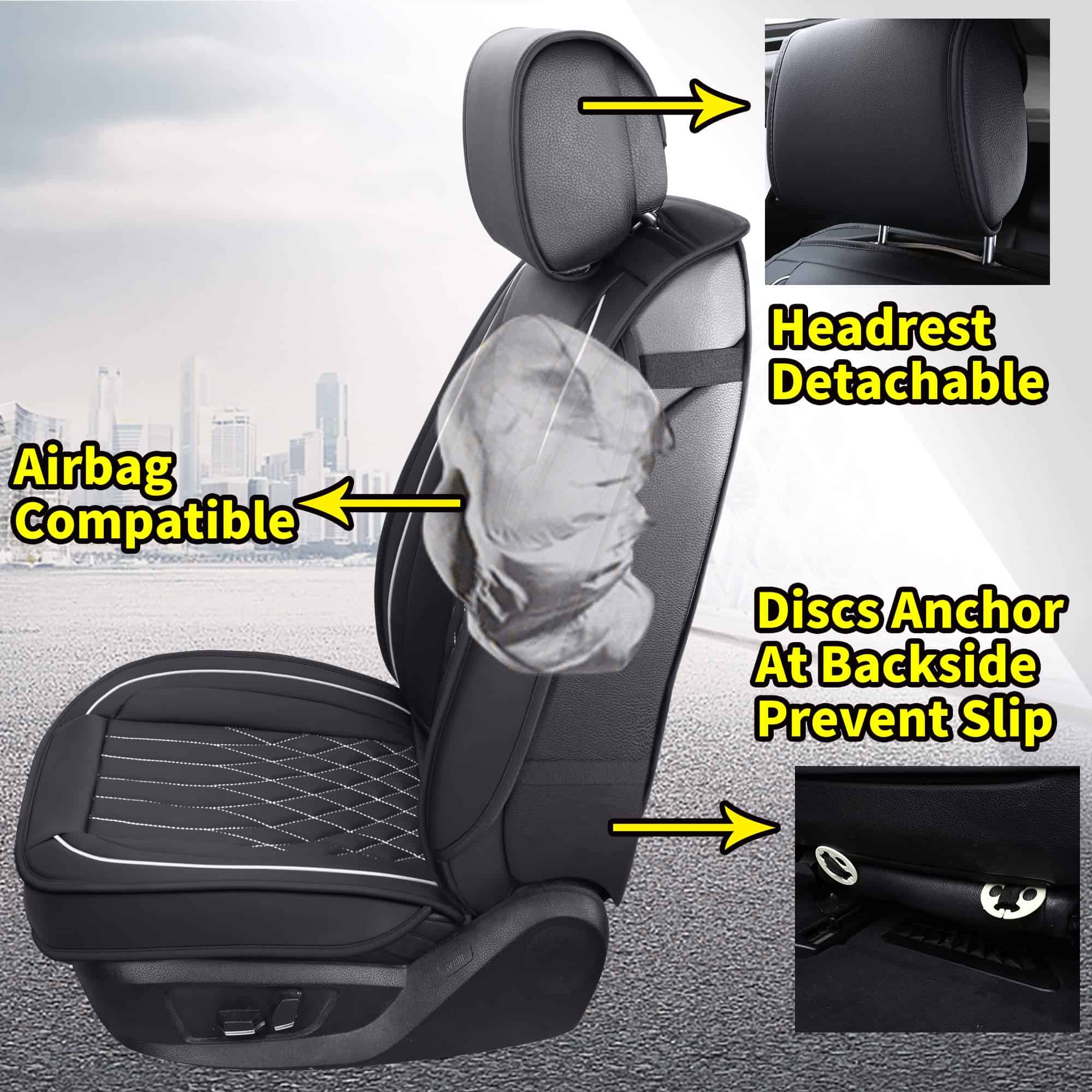 Aierxuan 5pcs Fundas de Asiento de Coche Juego -Negro y Blan - Imagen 4