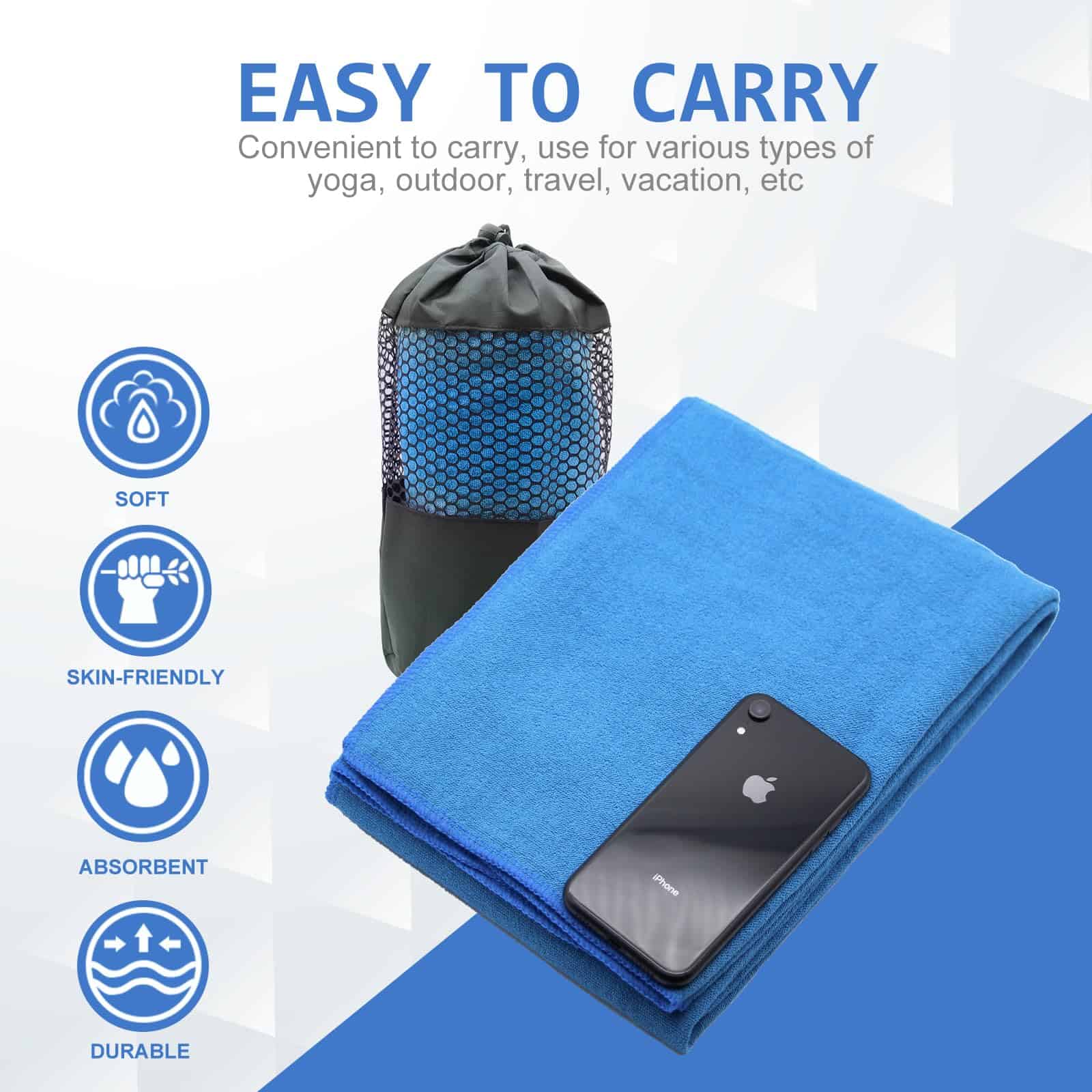 Toalla de Yoga Eunzel, Toalla de Yoga con Puntos de Agarre - Imagen 5