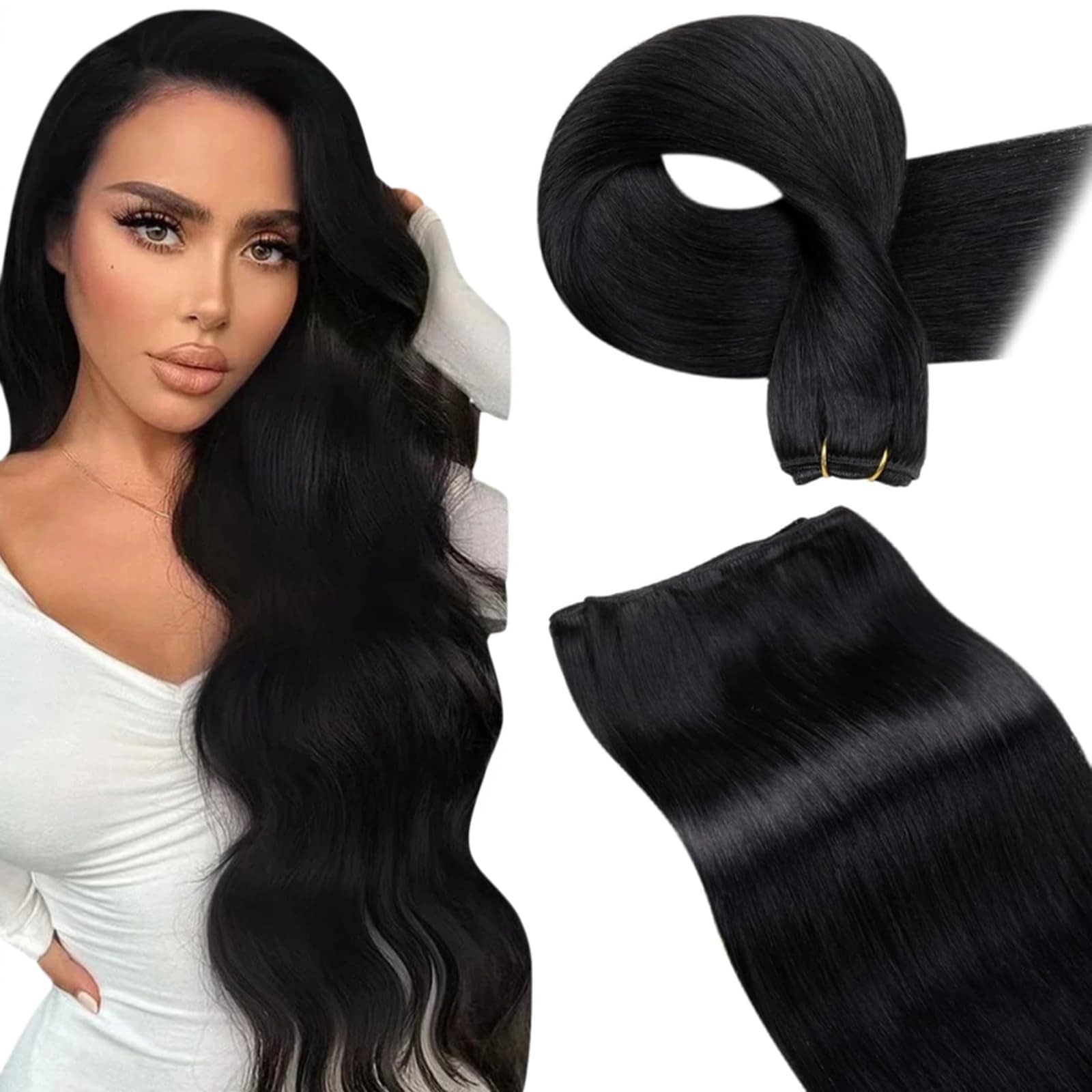 Extensiones de Cabello Negro LaaVoo para Coser Cabello