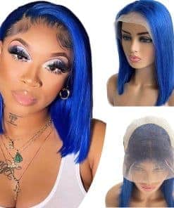 Pelucas Cortas Bob Azul Valiilo - Cabello Humano, Sin