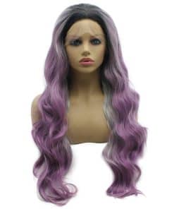 Pelucas de cabello largo y ondulado ombre con raíces negras