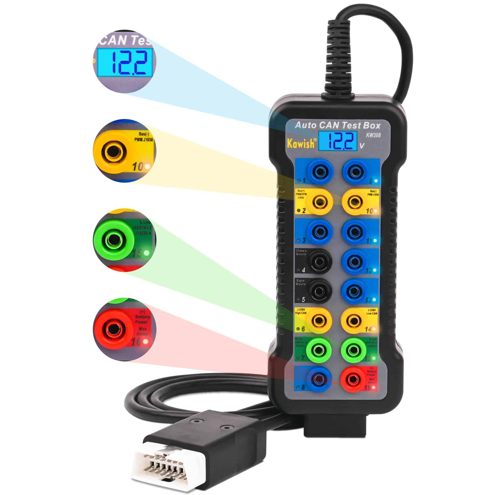 KAWISH Caja de Derivación OBD2 Detector de Protocolo Auto