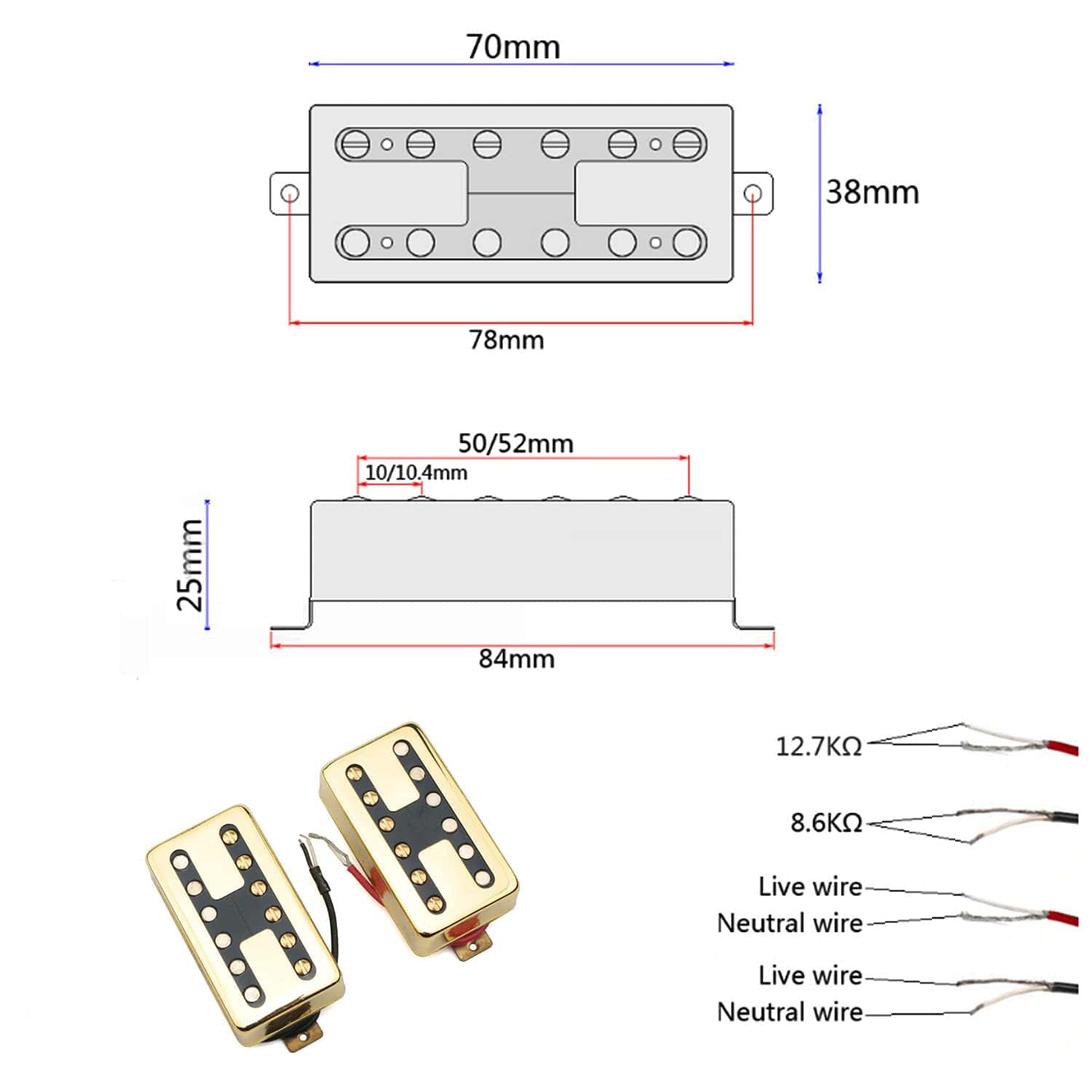 Set de Pastillas Humbucker de Doble Bobina -l, Dorado - Imagen 3