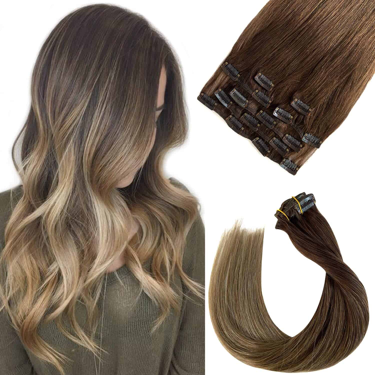 Extensiones de Cabello Clip en Cabello Humano Real, Ombre